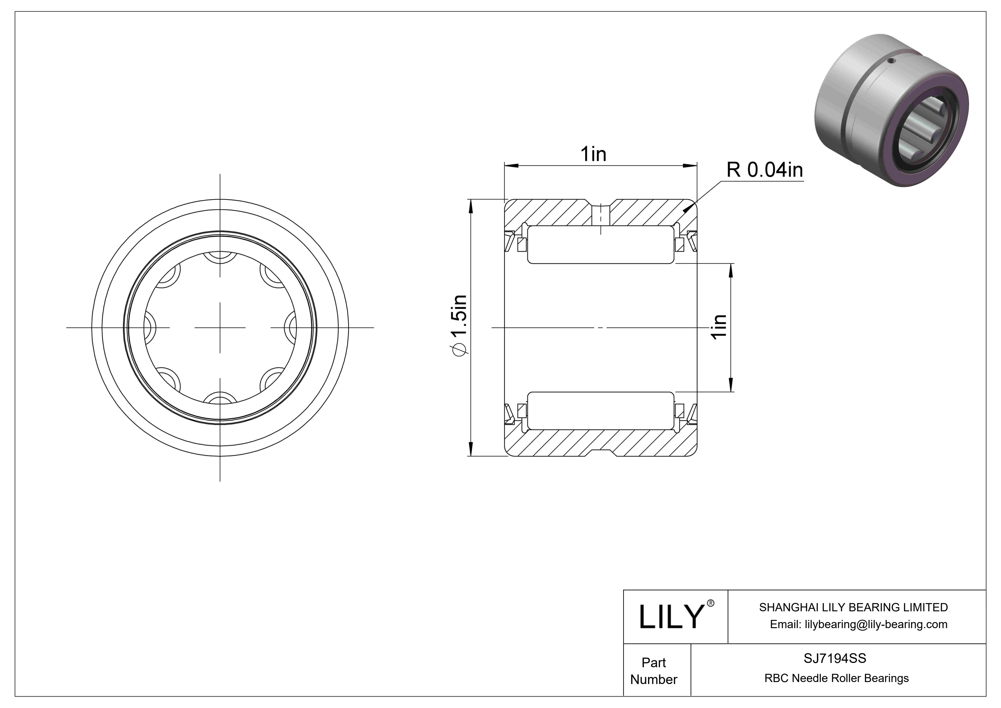 SJ7194SS Heavy Duty Needle Roller Bearing cad drawing