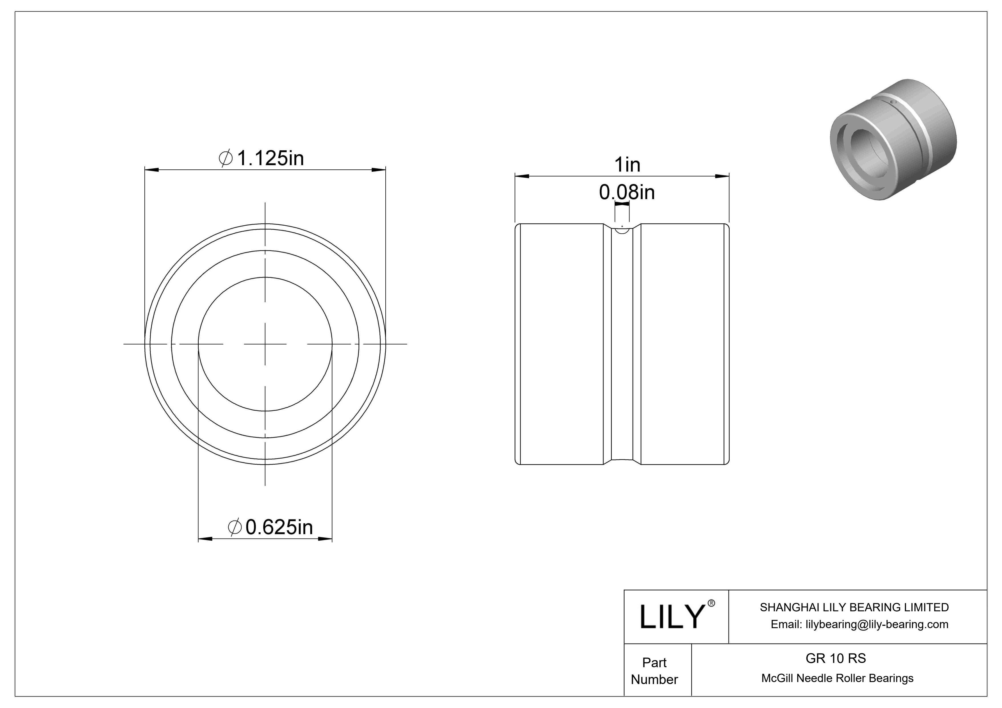 GR 10 RS 麦吉尔滚针轴承 cad drawing