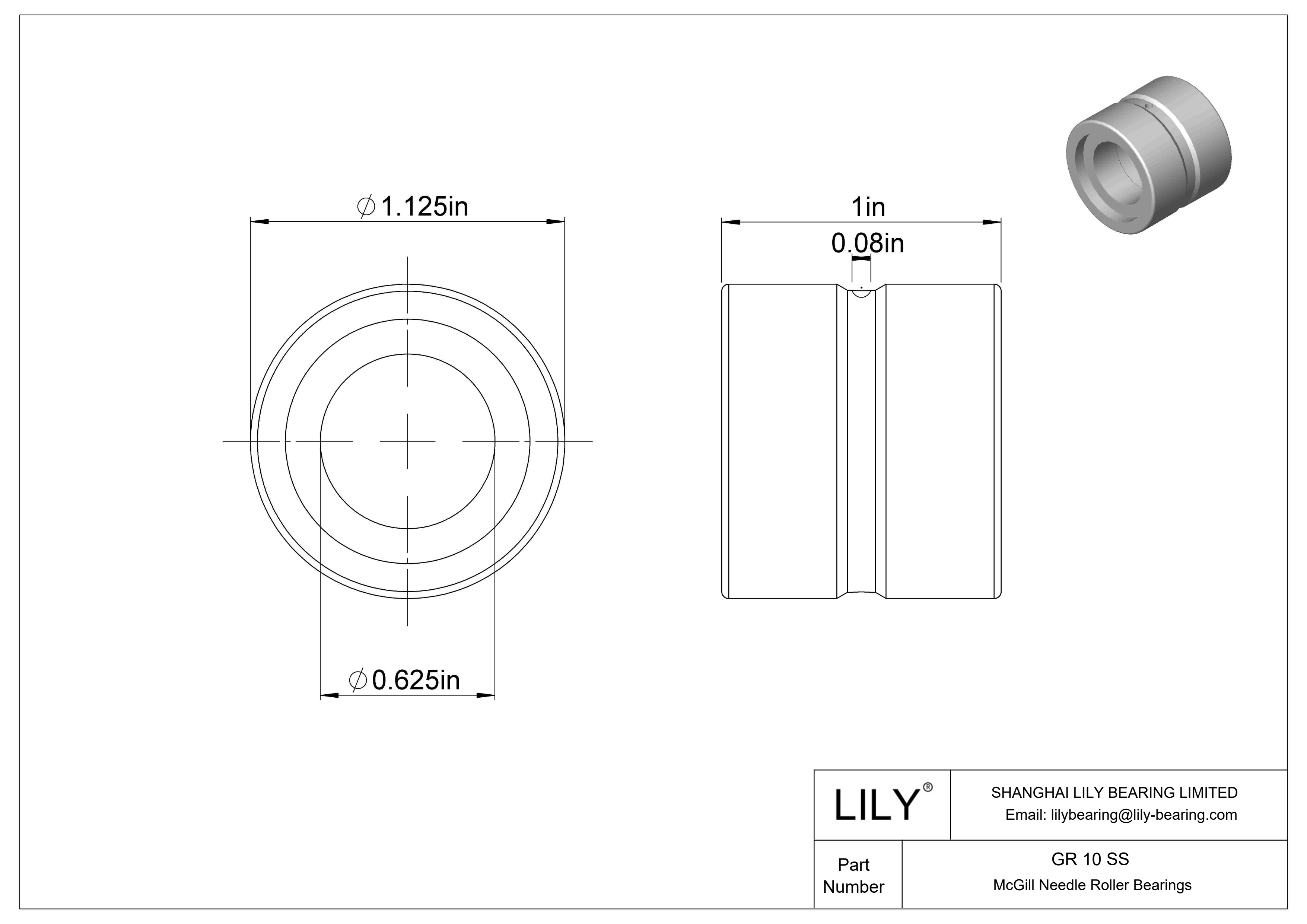 GR 10 SS McGill Needle Roller Bearings cad drawing