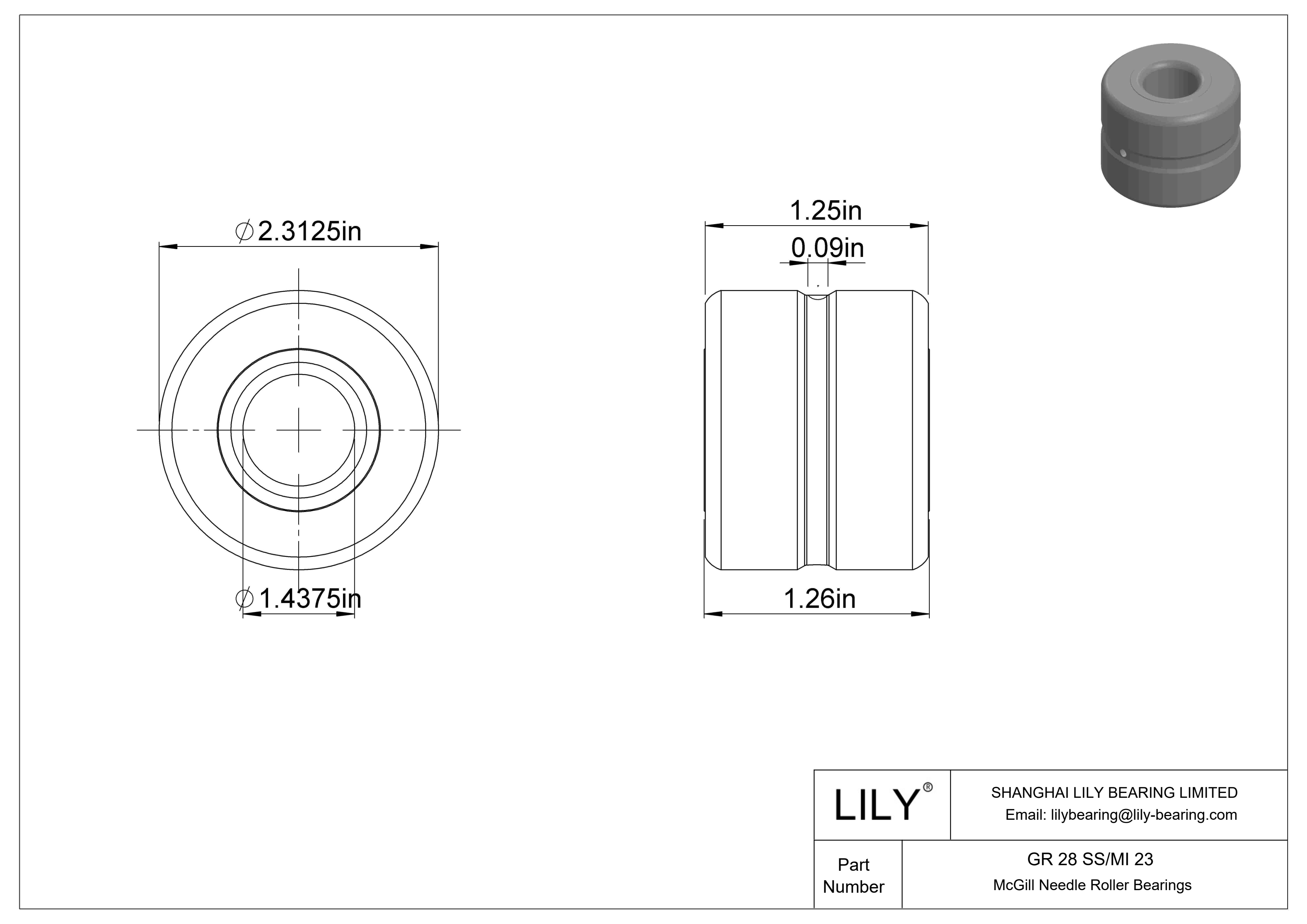 GR 28 SS/MI 23 麦吉尔滚针轴承 cad drawing