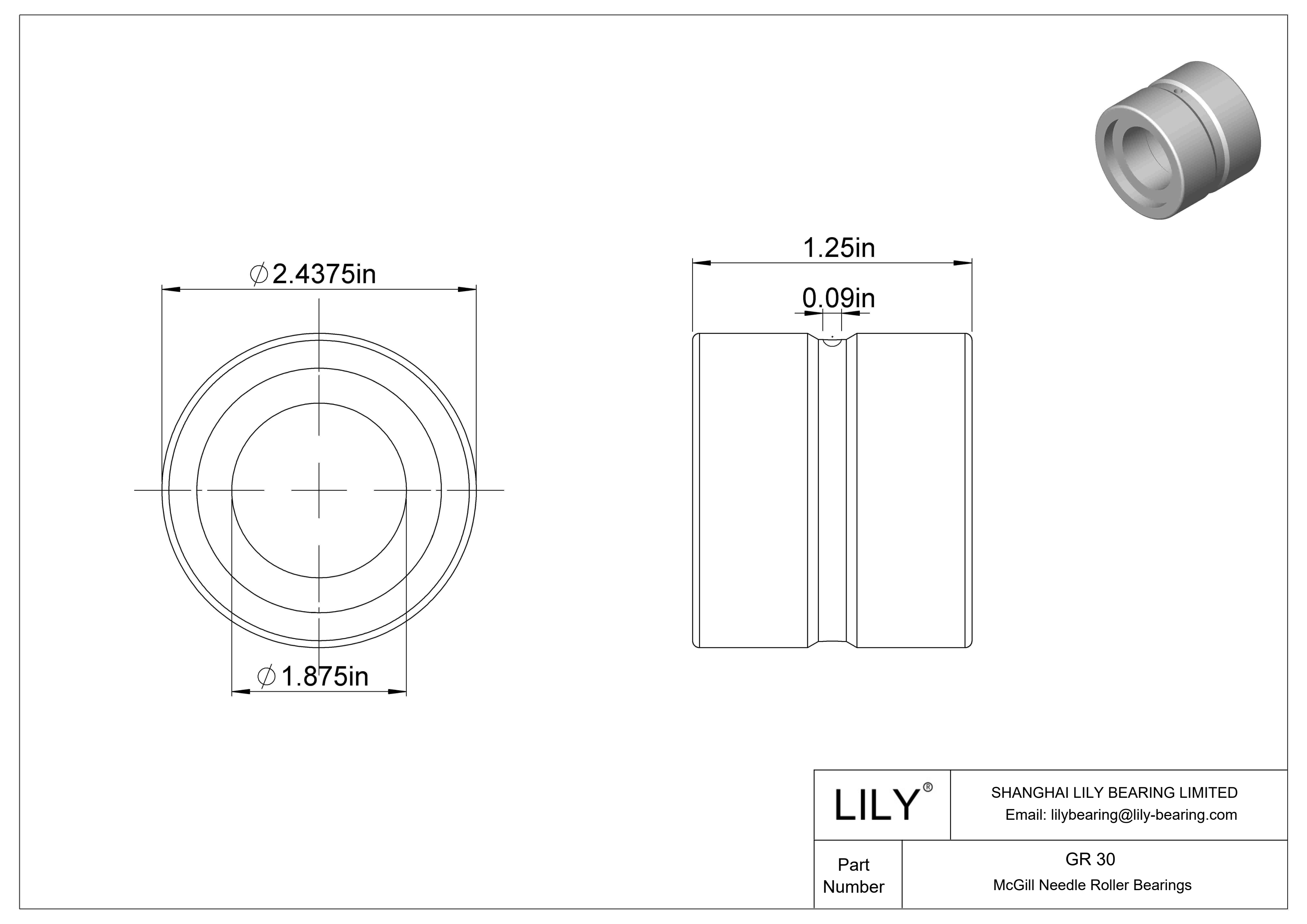 GR 30 McGill Needle Roller Bearings cad drawing