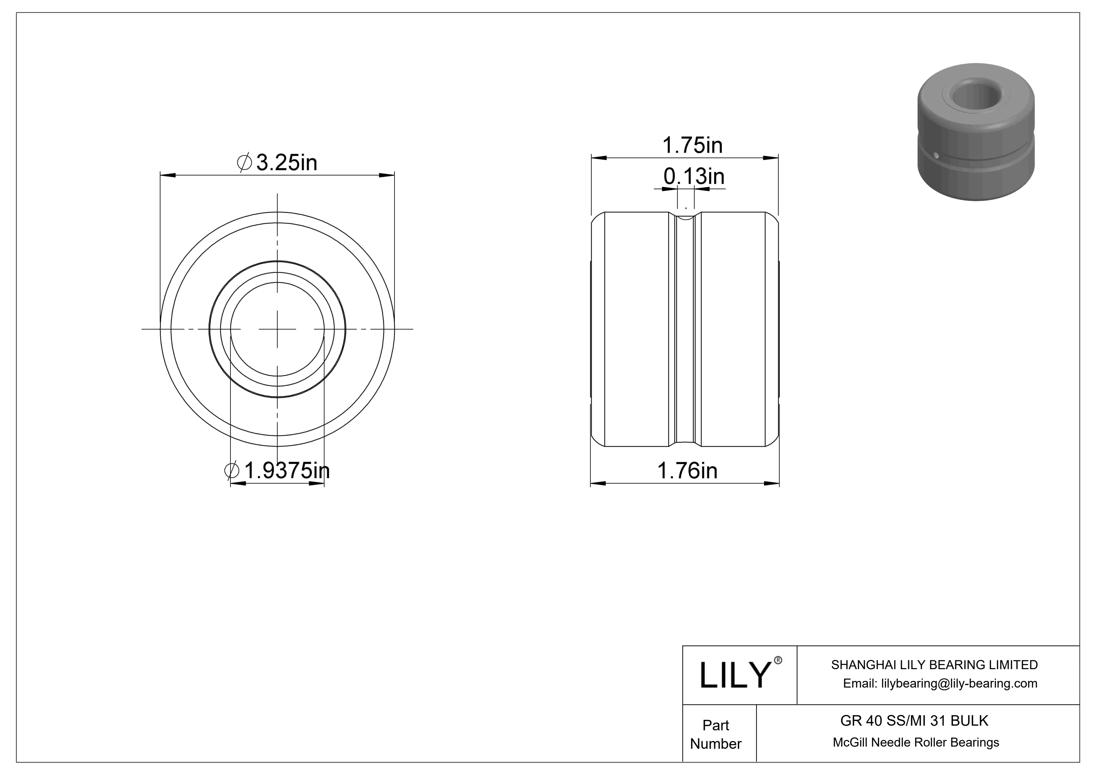 GR 40 SS/MI 31 BULK Rodamientos de agujas McGill cad drawing