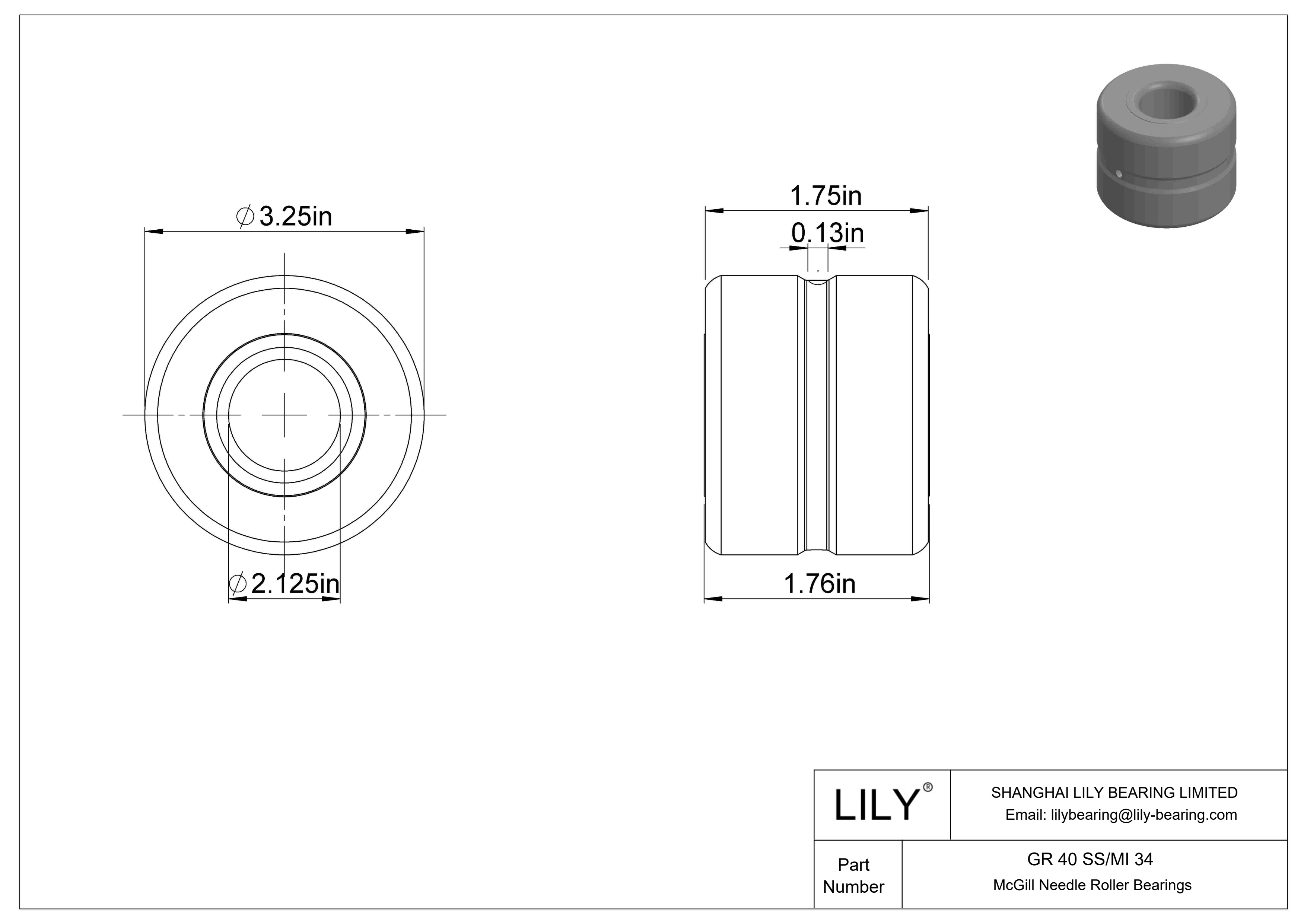 GR 40 SS/MI 34 McGill Needle Roller Bearings cad drawing