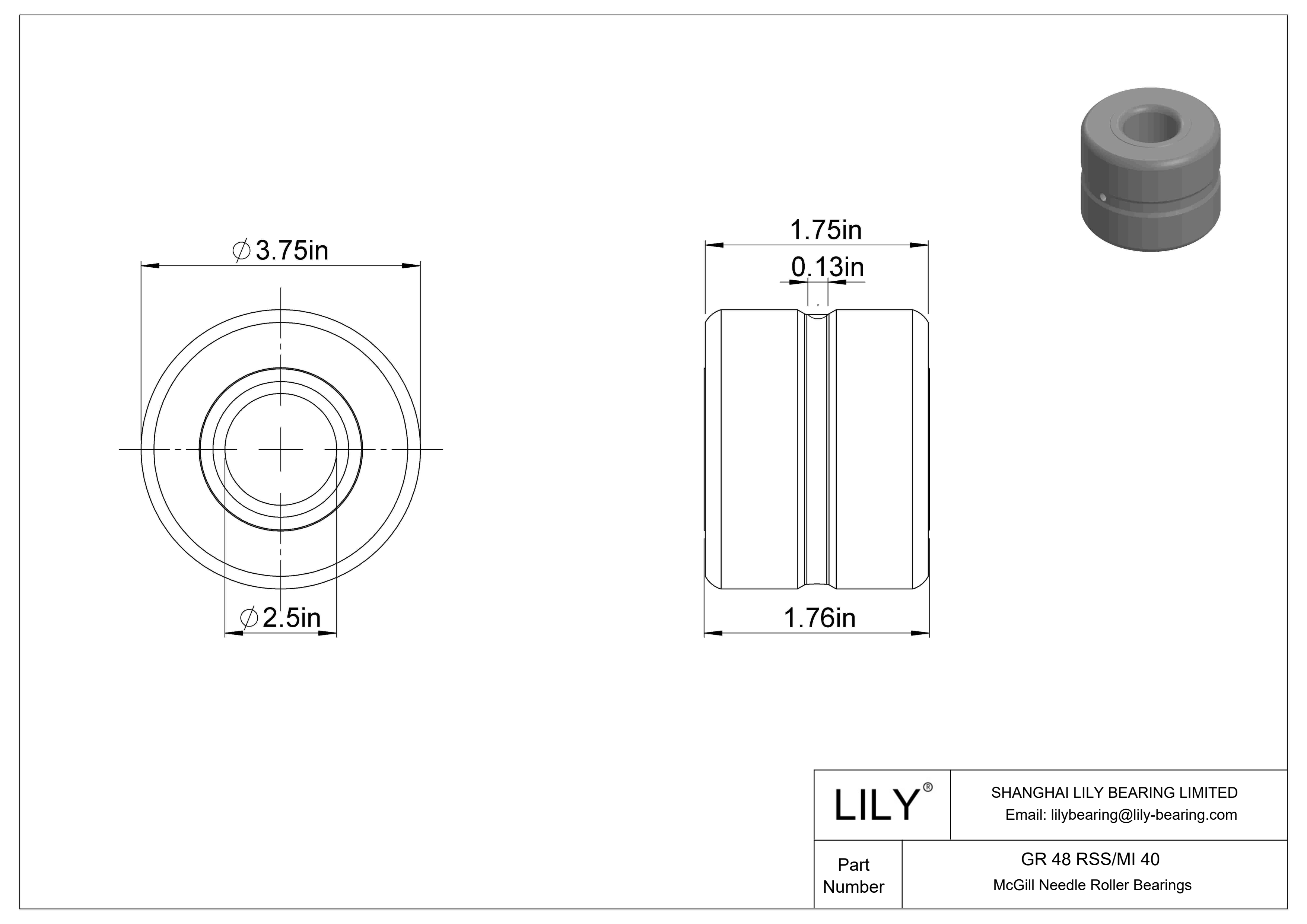 GR 48 RSS/MI 40 McGill Needle Roller Bearings cad drawing