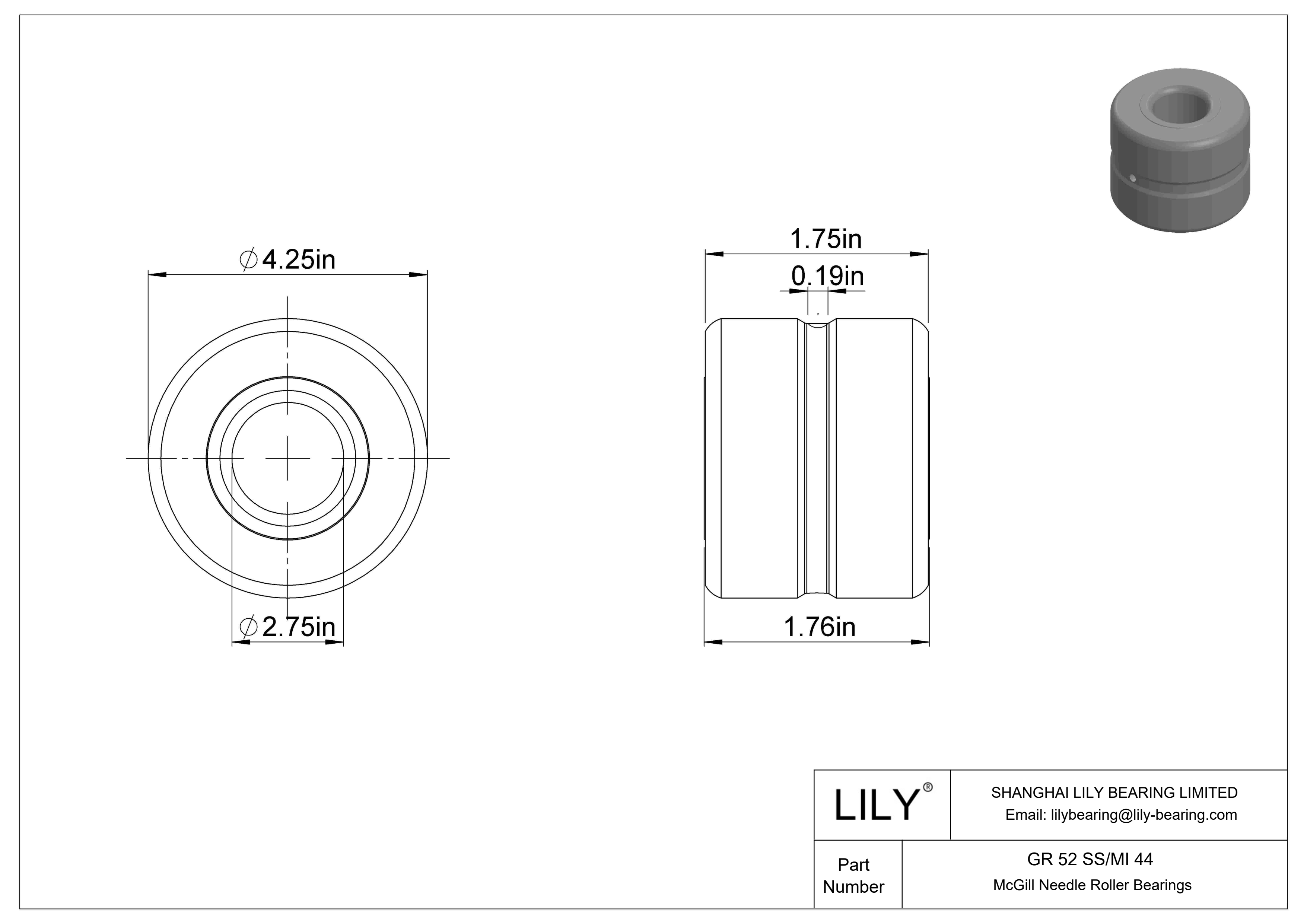 GR 52 SS/MI 44 麦吉尔滚针轴承 cad drawing