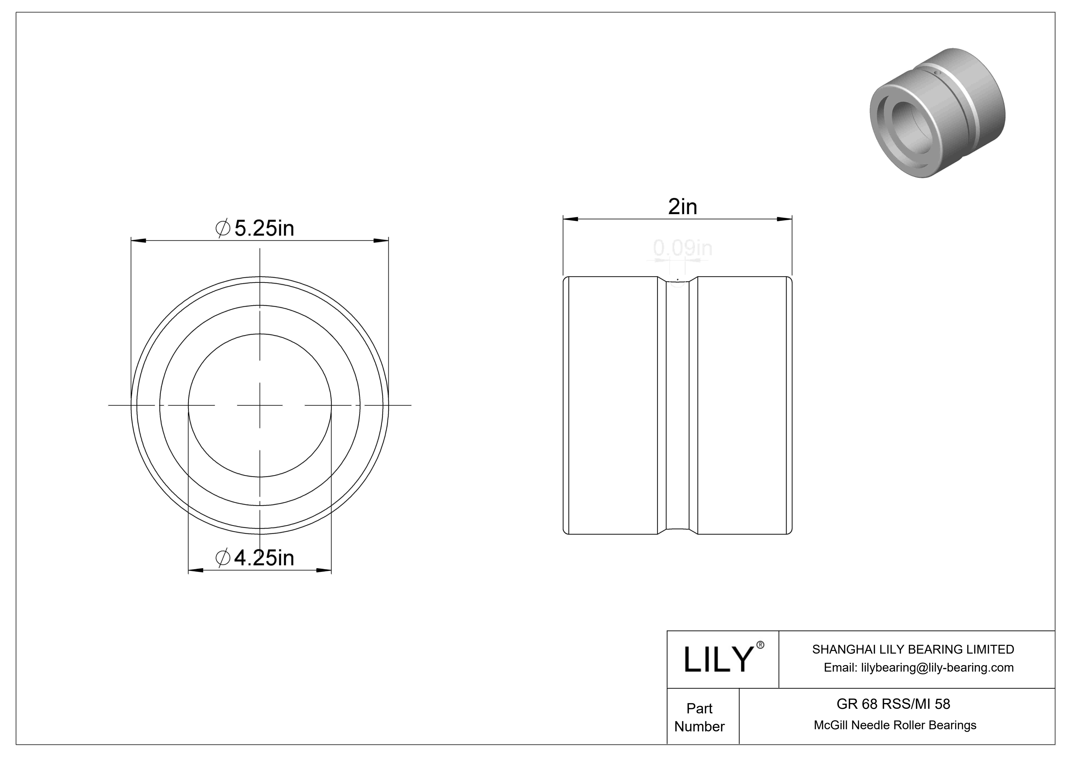 GR 68 RSS/MI 58 McGill Needle Roller Bearings cad drawing