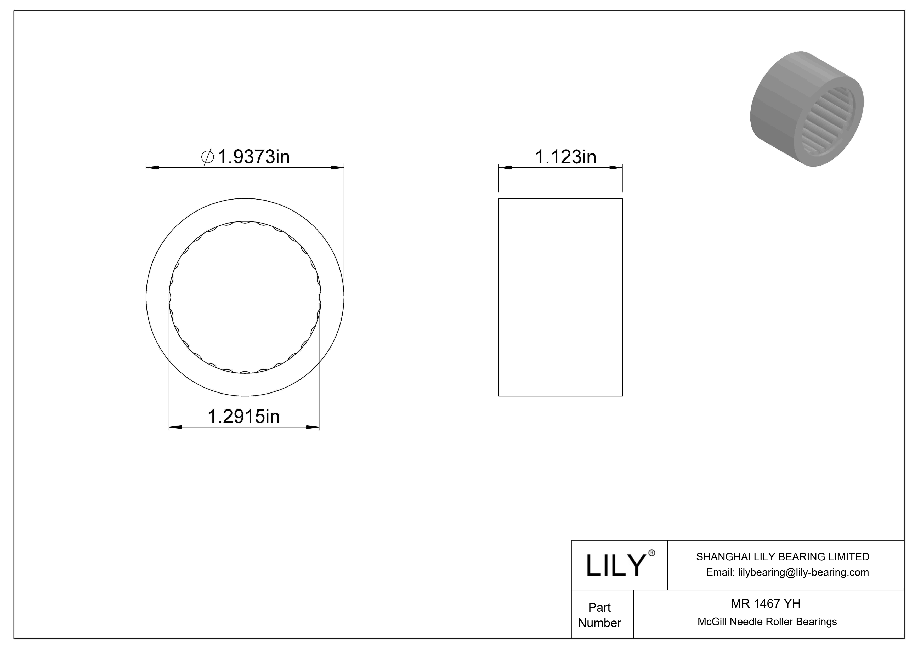 MR 1467 YH McGill Needle Roller Bearings cad drawing