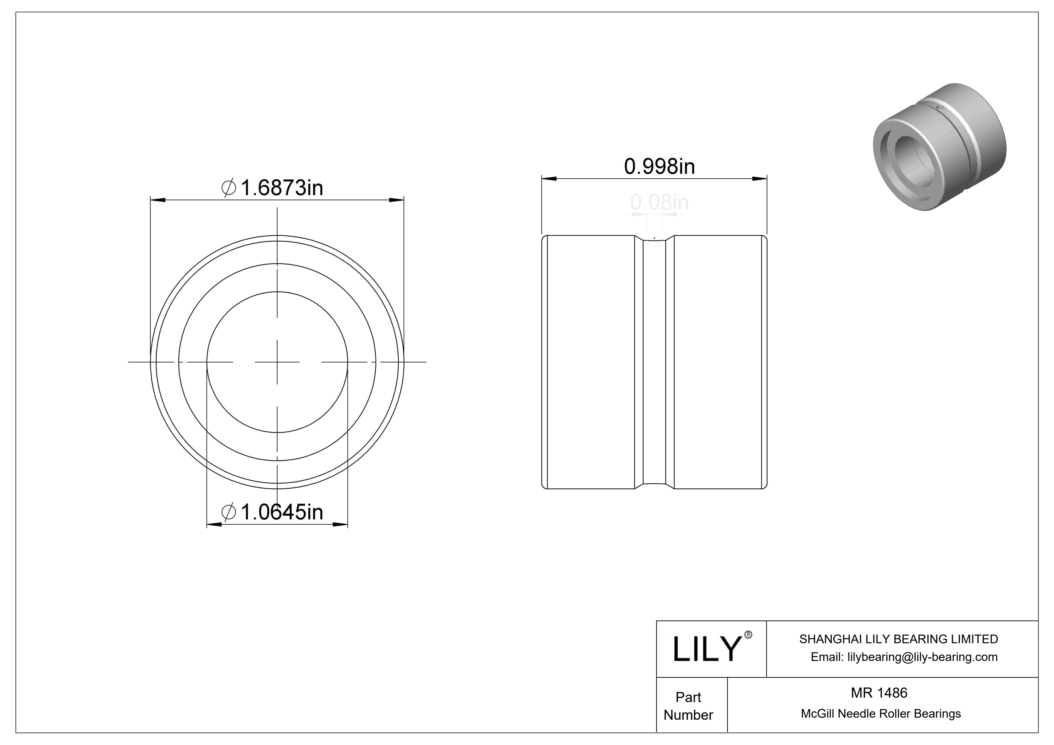 MR 1486 Rodamientos de agujas McGill cad drawing