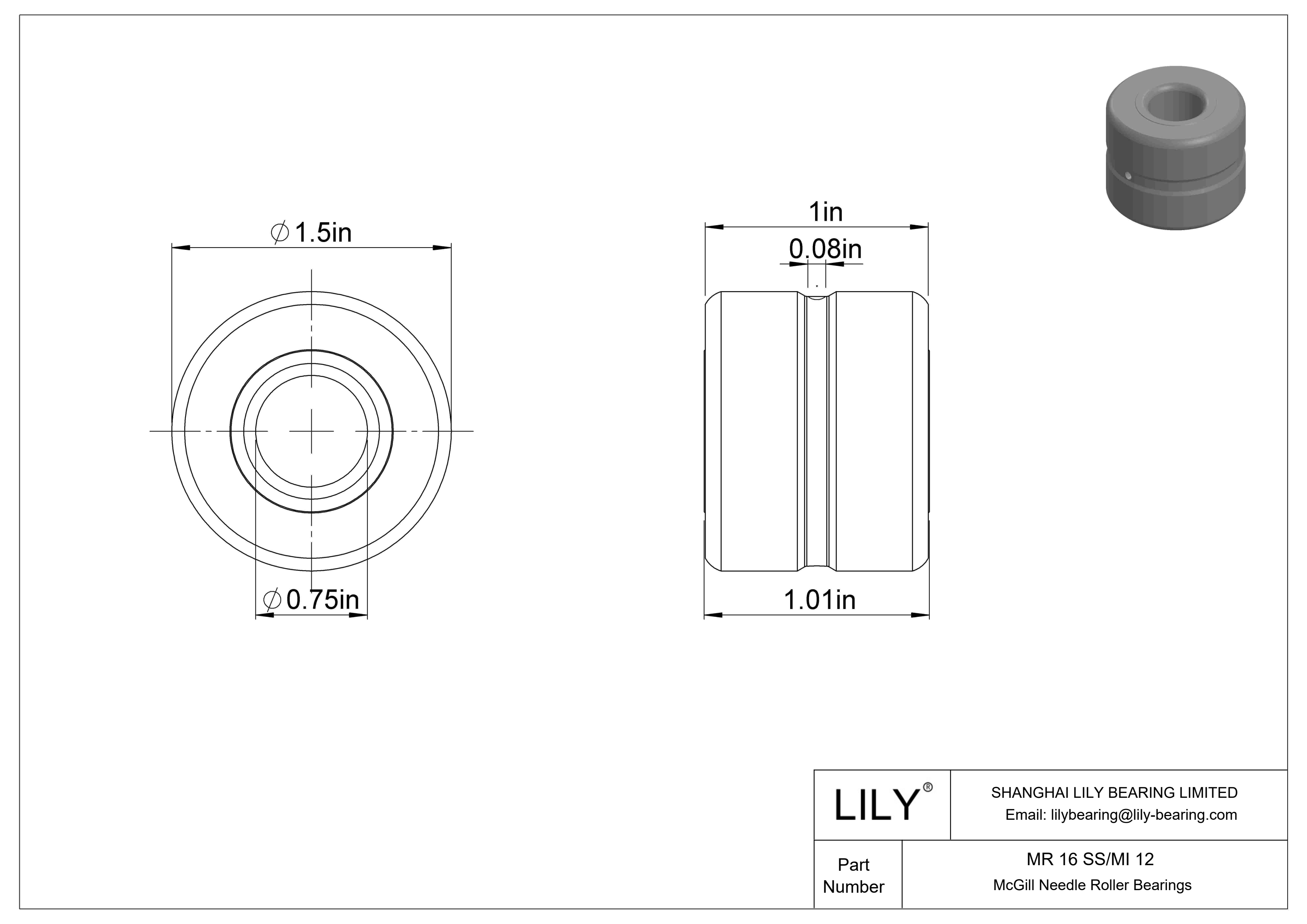 MR 16 SS/MI 12 Rodamientos de agujas McGill cad drawing