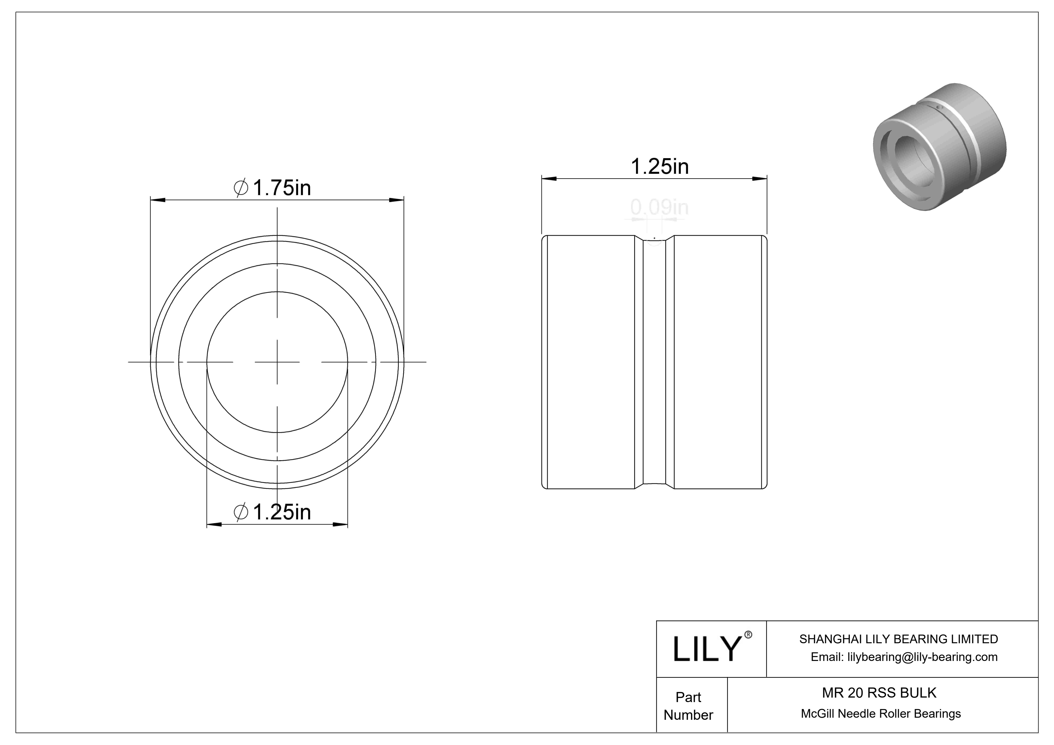 MR 20 RSS BULK 麦吉尔滚针轴承 cad drawing