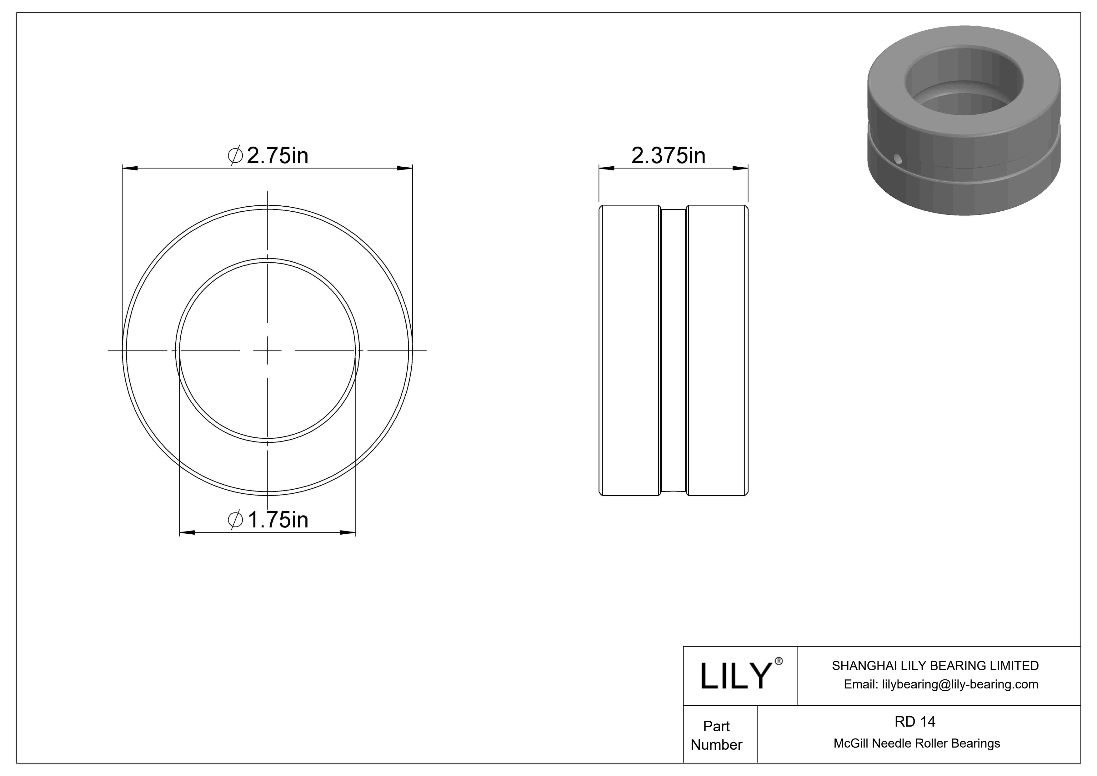 RD 14 麦吉尔滚针轴承 cad drawing