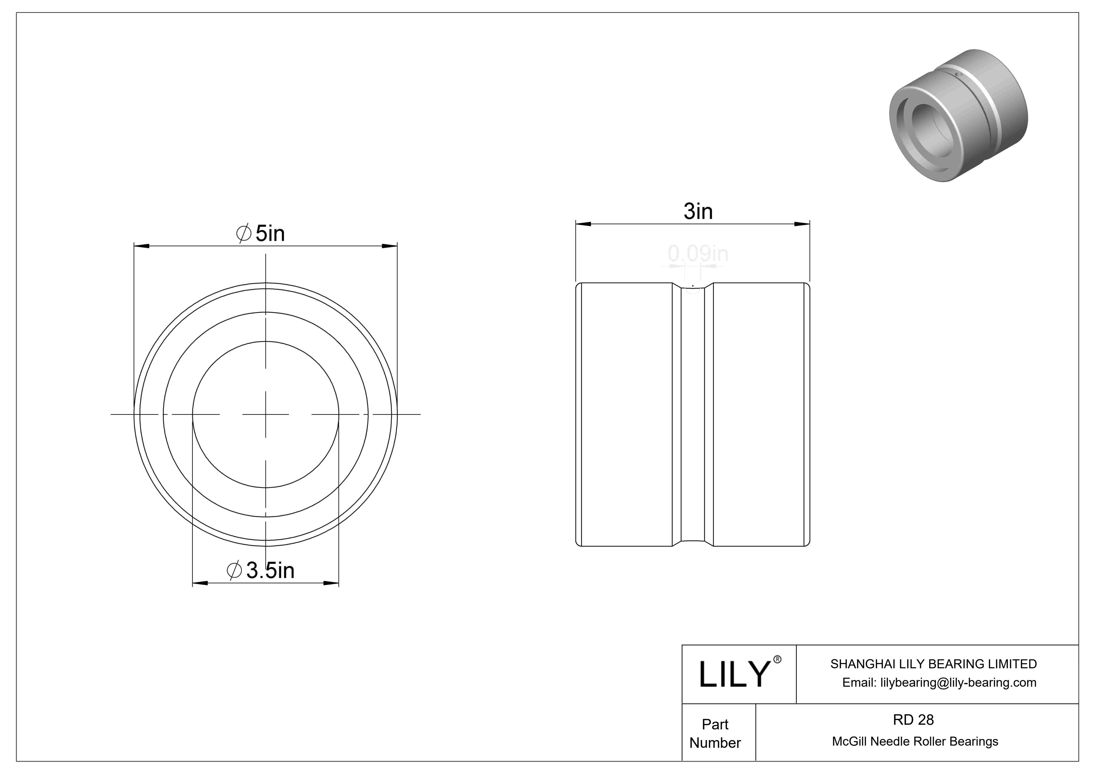 RD 28 McGill Needle Roller Bearings cad drawing