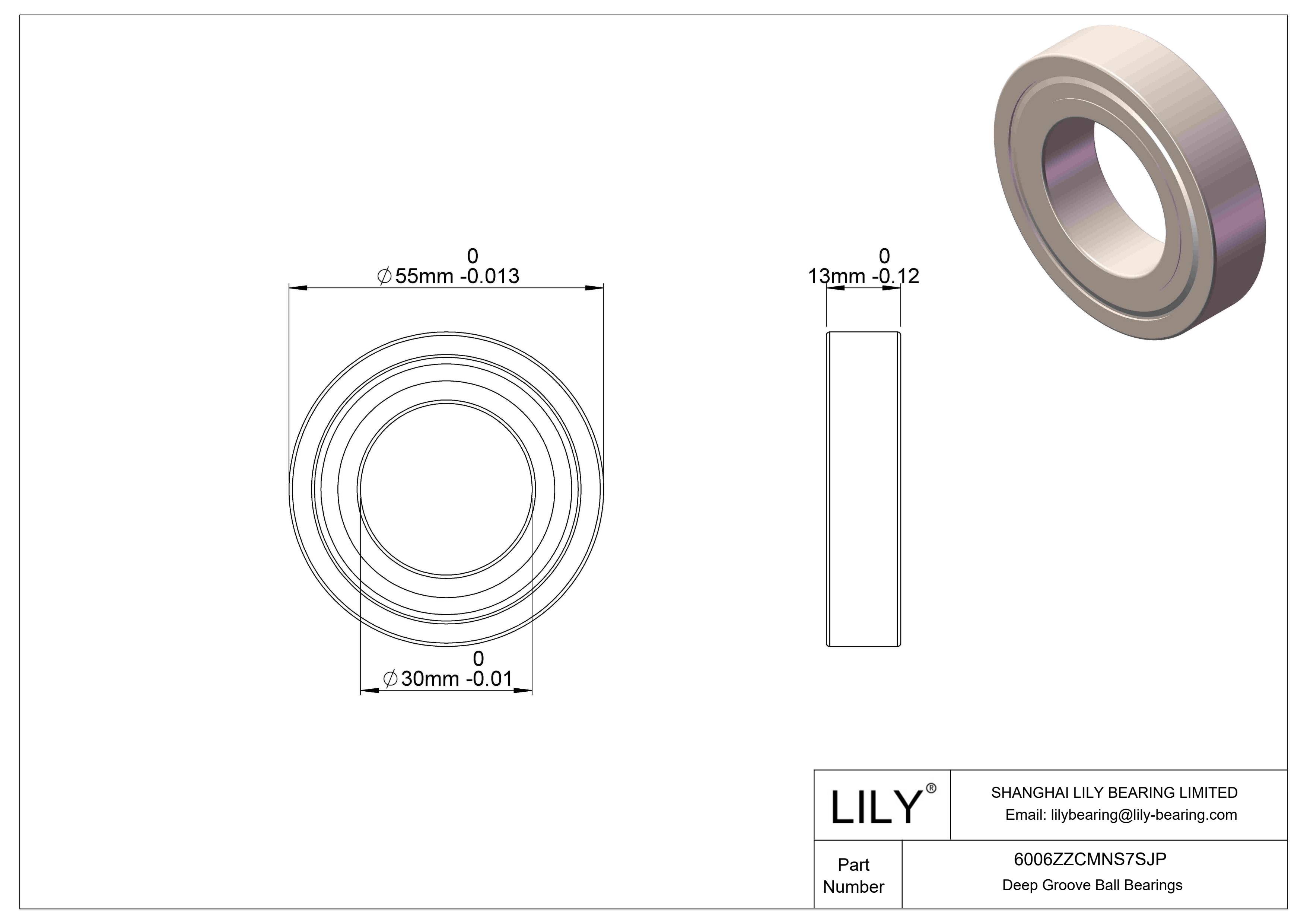 6006ZZCMNS7SJP Rodamiento general de bolas de ranura profunda cad drawing