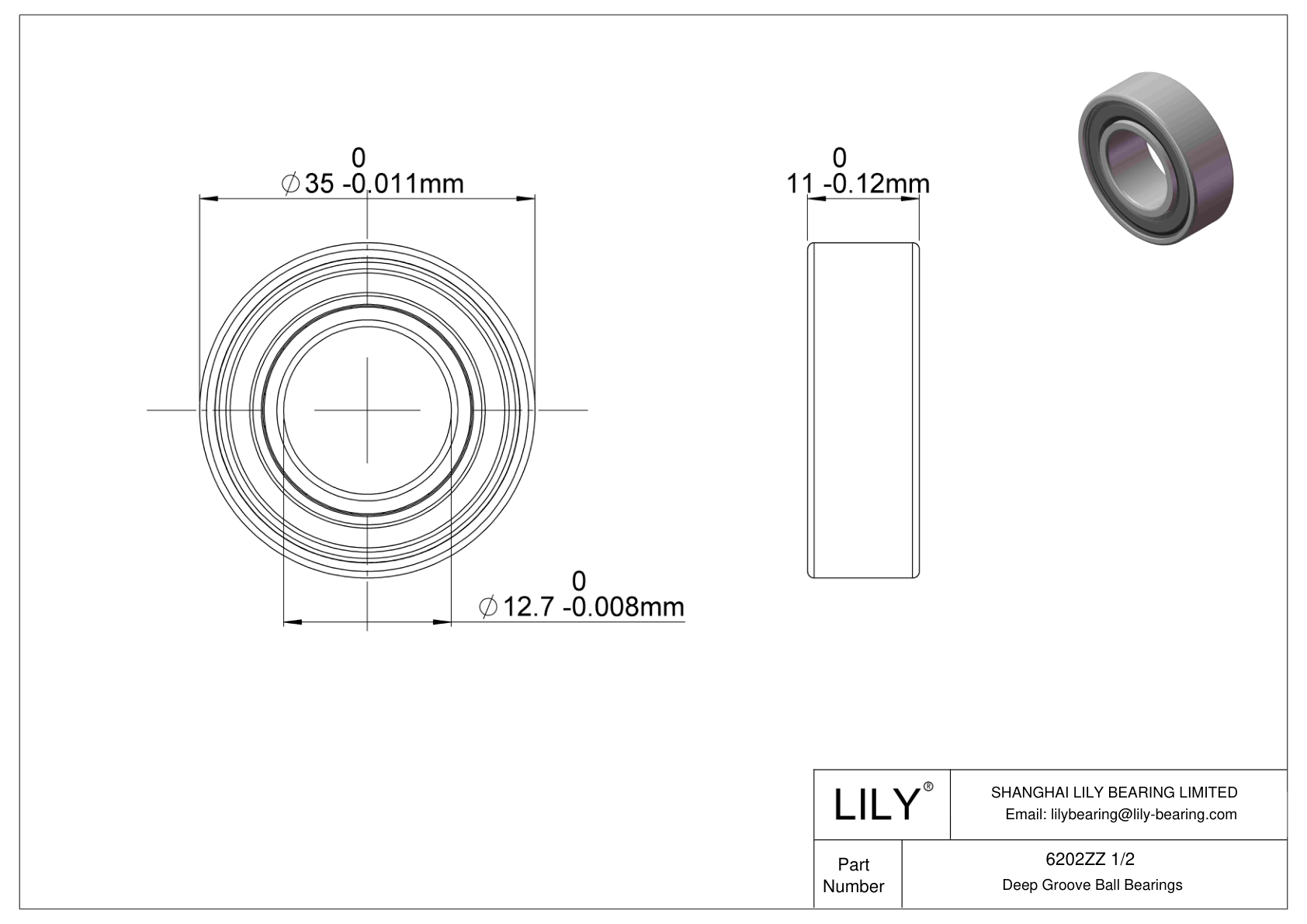 6202ZZ 1/2 单列深沟球轴承 cad drawing