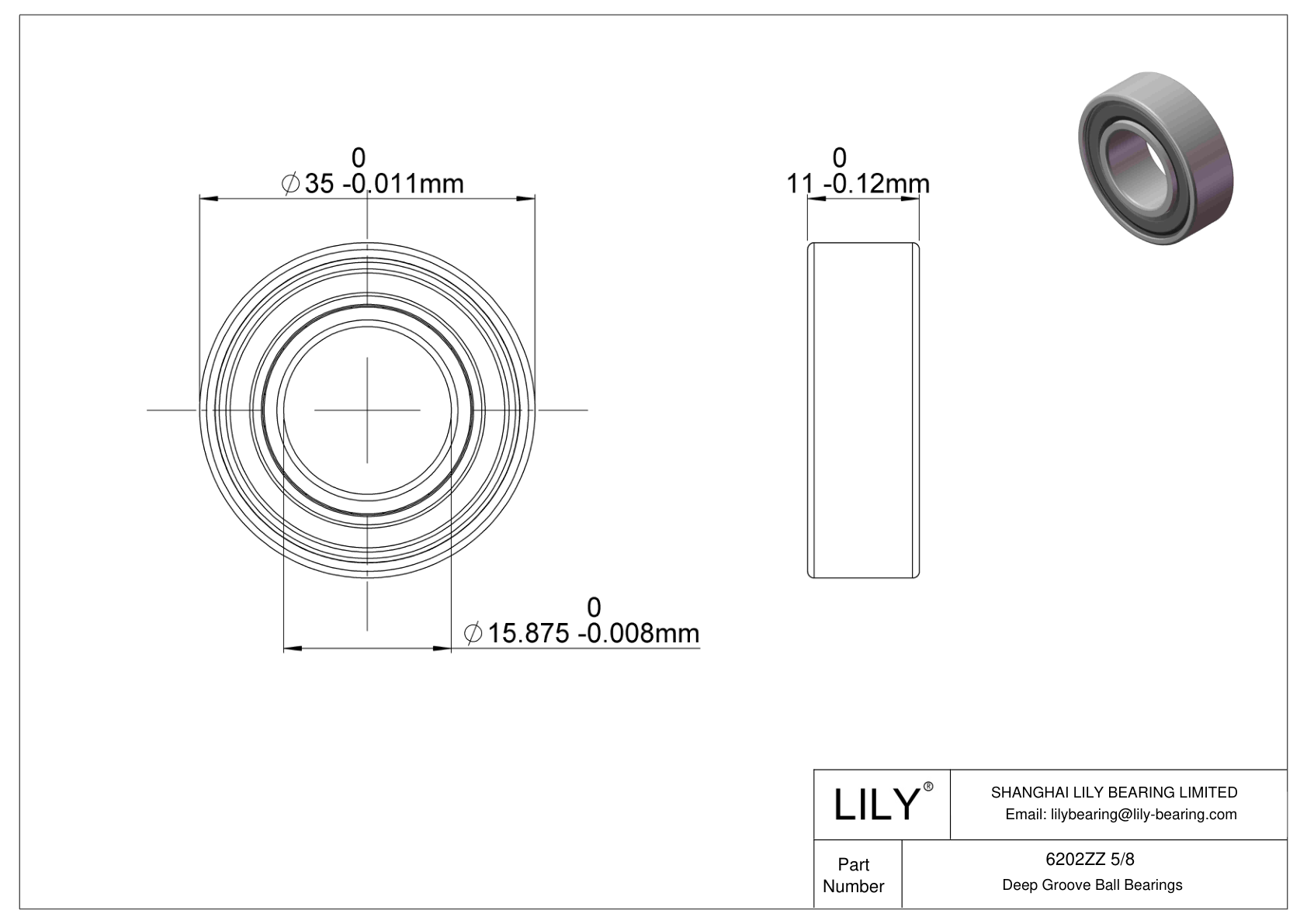 6202ZZ 5/8 Rodamientos rígidos de bolas de una hilera cad drawing