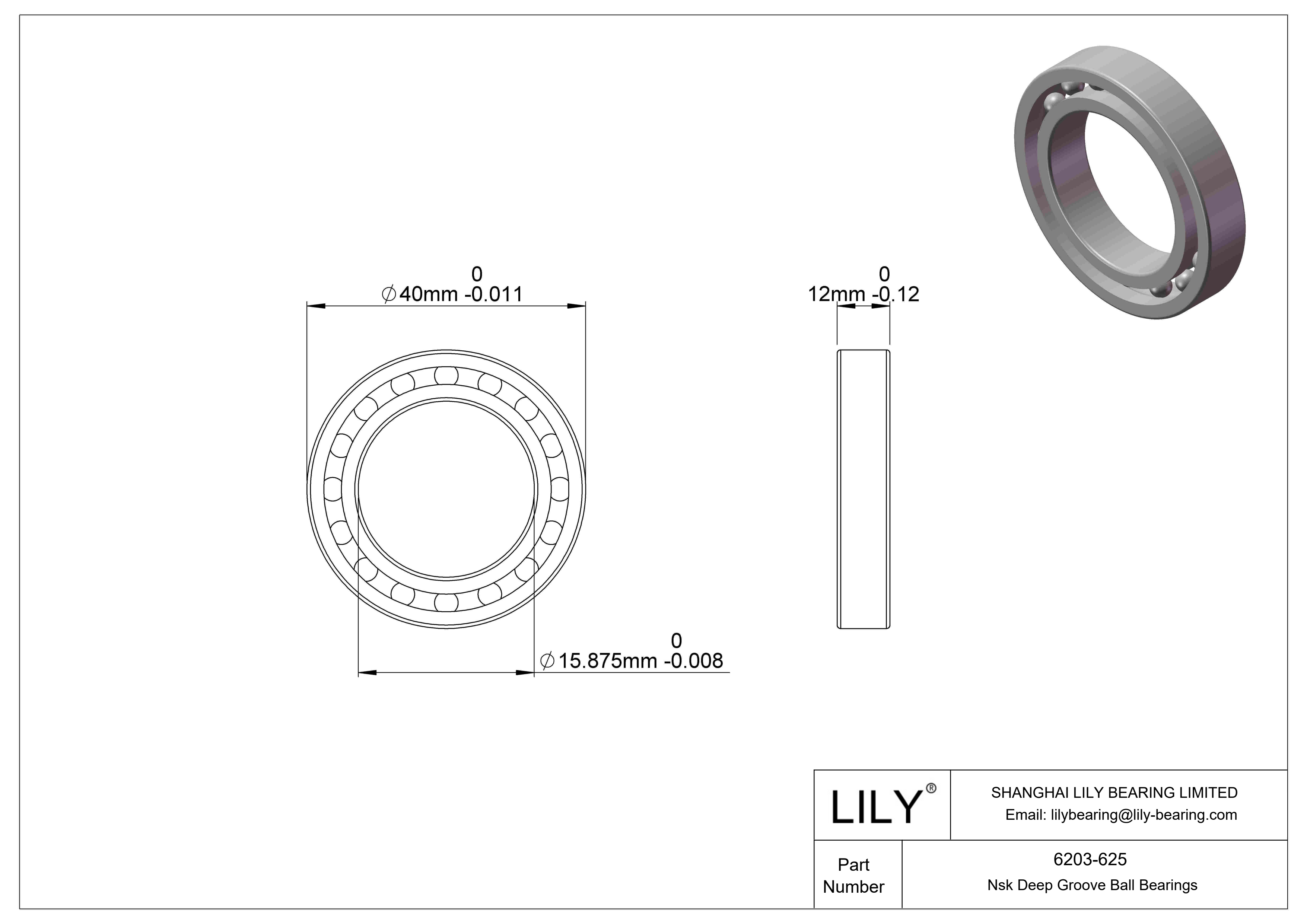 6203-625 英制轴承 cad drawing