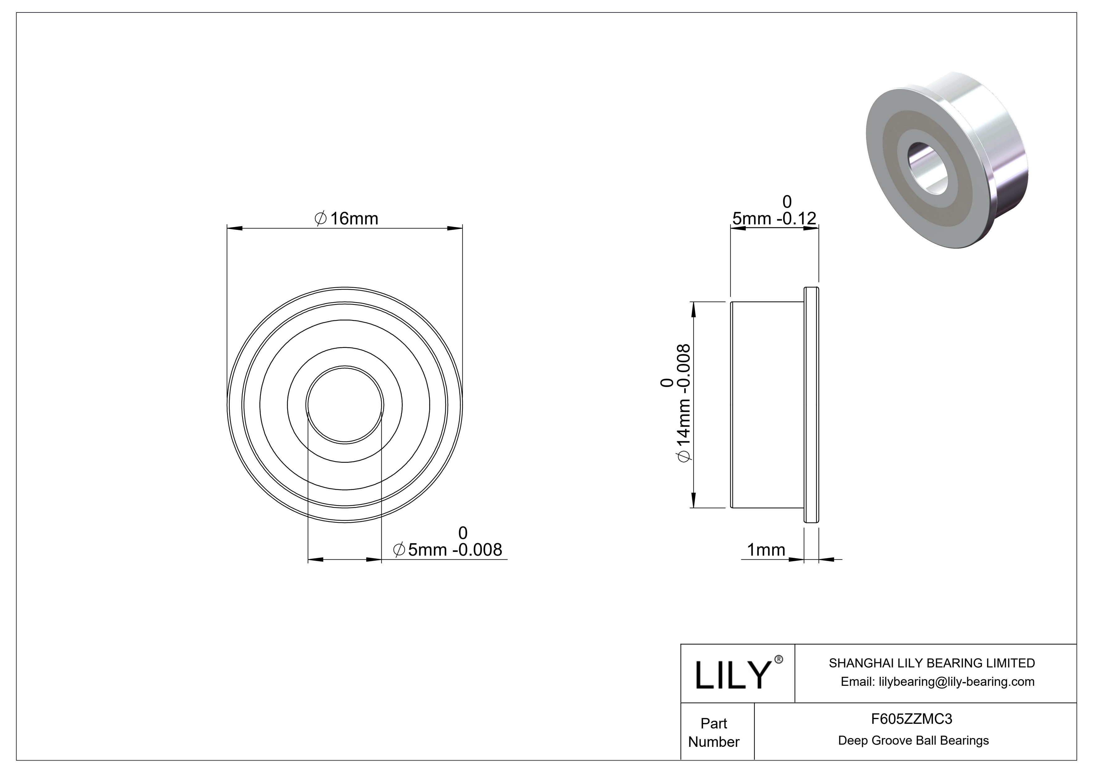 F605ZZMC3 Miniature Bearing cad drawing