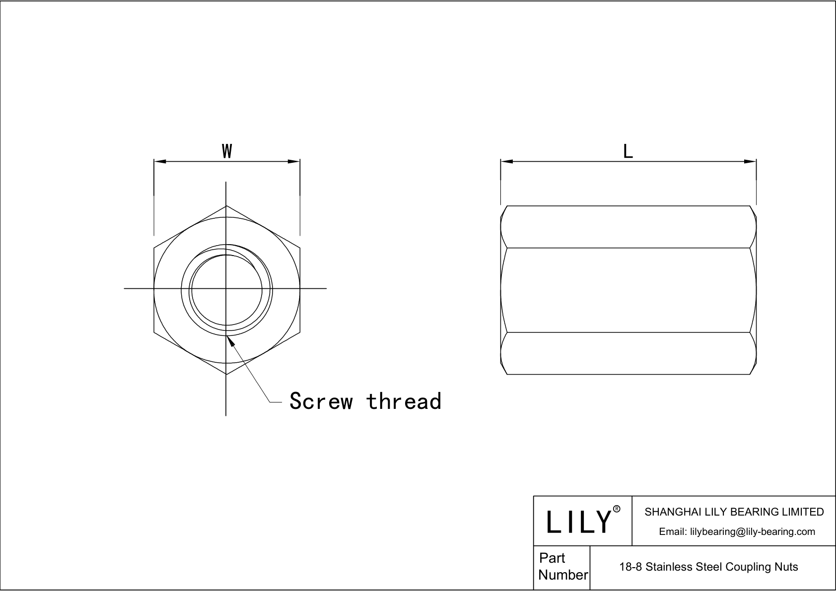 JACGIABCF 18-8 Stainless Steel Coupling Nuts cad drawing