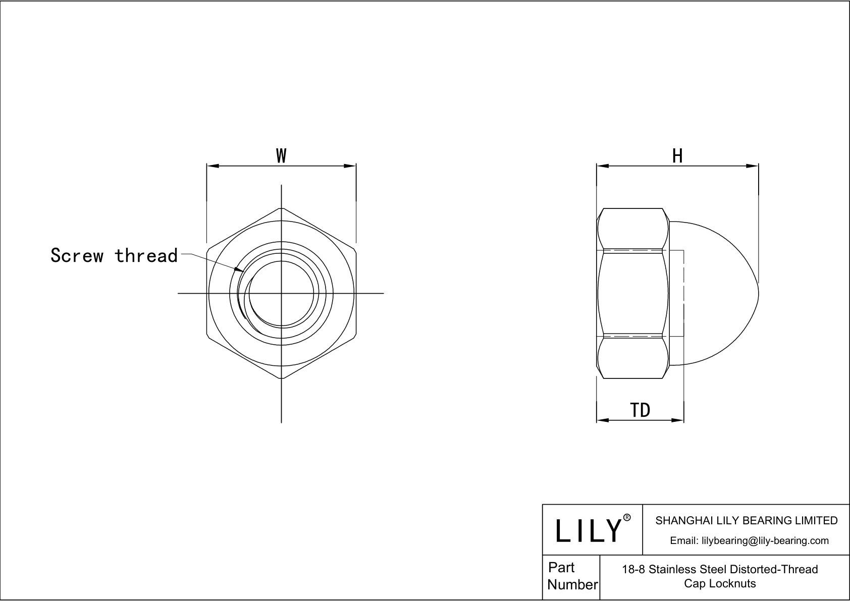 JAFAHACDA Tuercas de sombrerete con rosca deformada de acero inoxidable 18-8 cad drawing