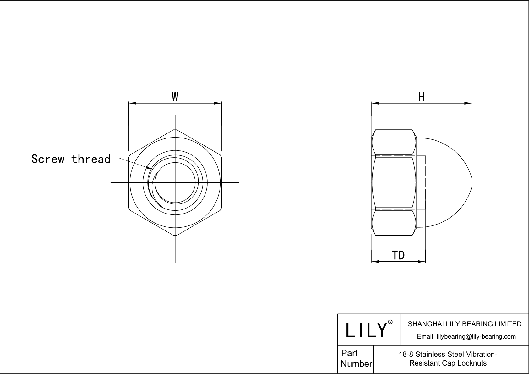 JAECBABFA 18-8 Stainless Steel Vibration-Resistant Cap Locknuts cad drawing