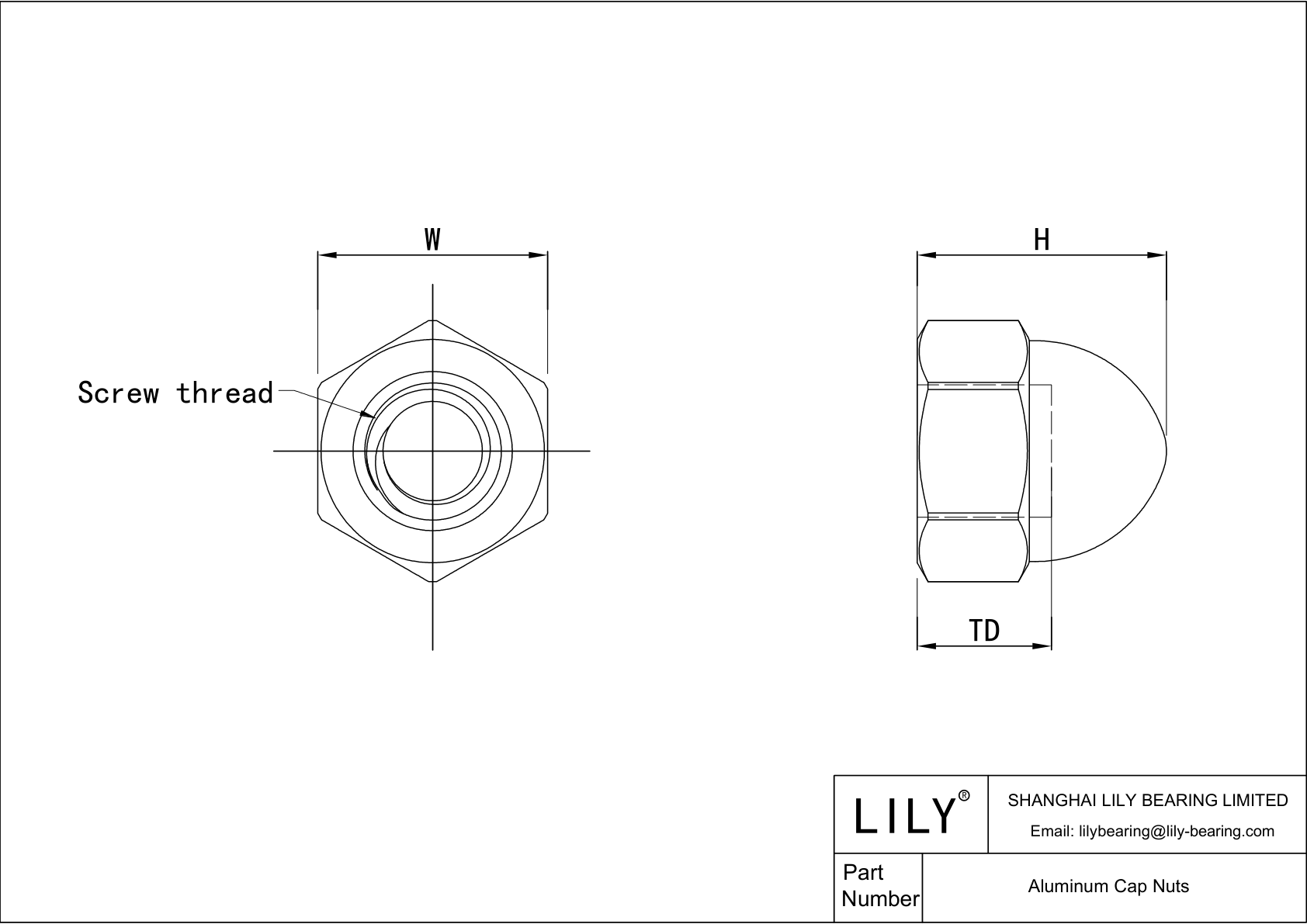 JBIIEACBD 铝盖螺母 cad drawing