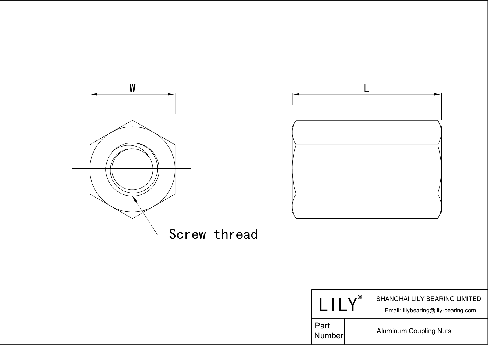 JAABCABAA Aluminum Coupling Nuts cad drawing