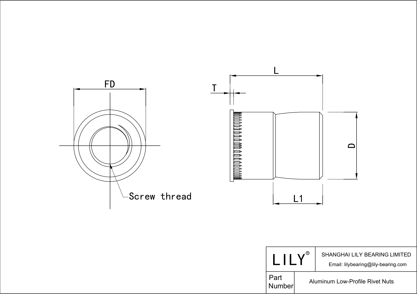 JIFGAABHE Tuercas remachables de aluminio de perfil bajo cad drawing