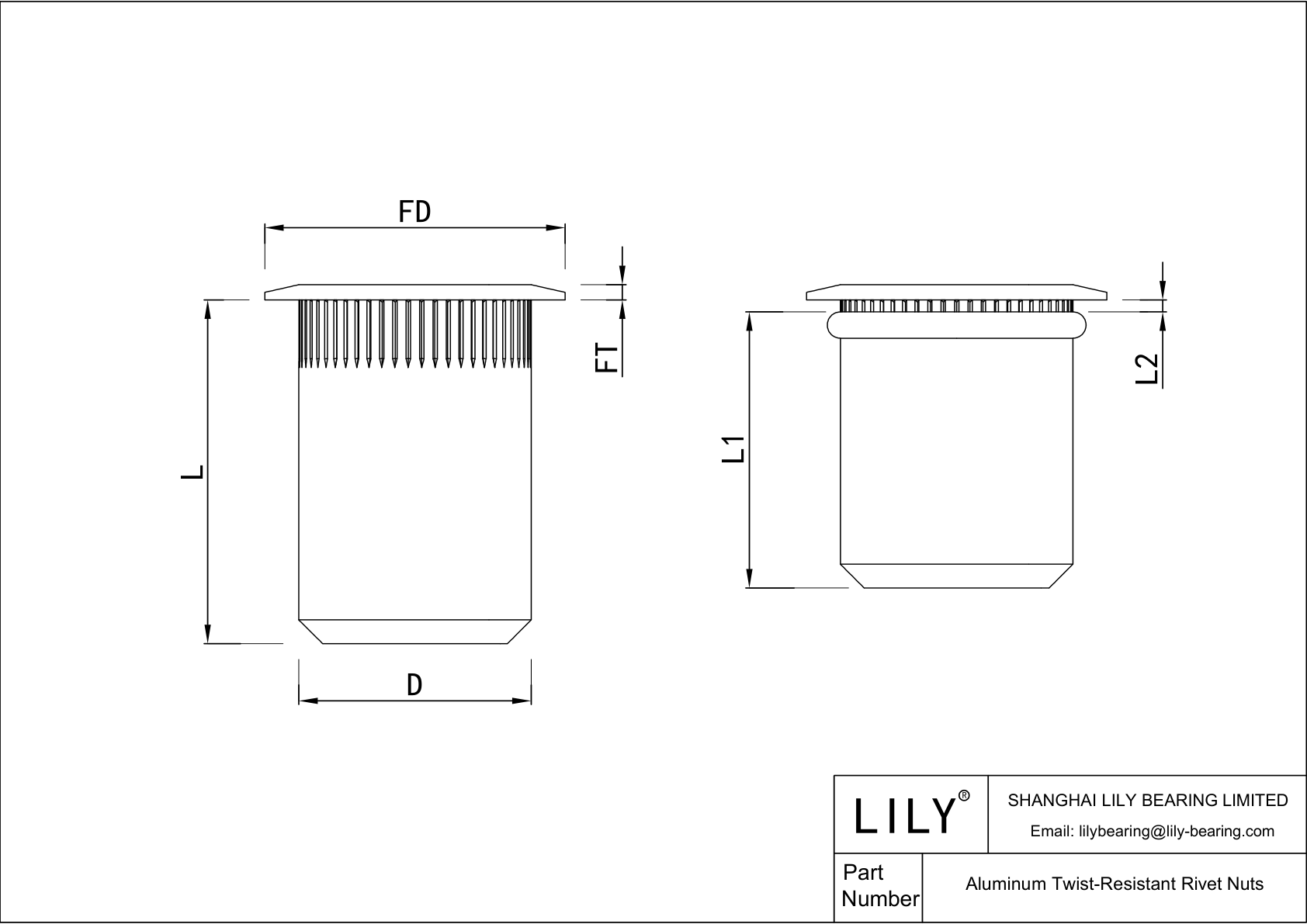 JEACAADIH Aluminum Twist-Resistant Rivet Nuts cad drawing