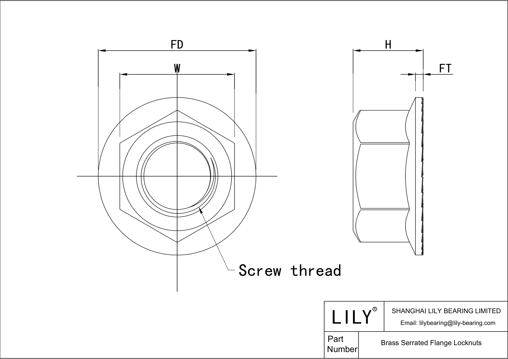 JDAFBABDA Brass Serrated Flange Locknuts cad drawing