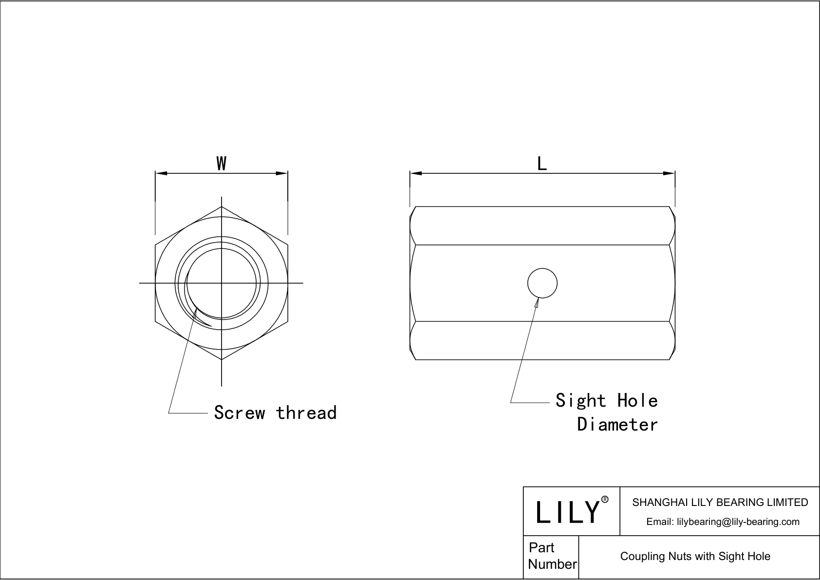 JDFCFADBF Coupling Nuts with Sight Hole cad drawing