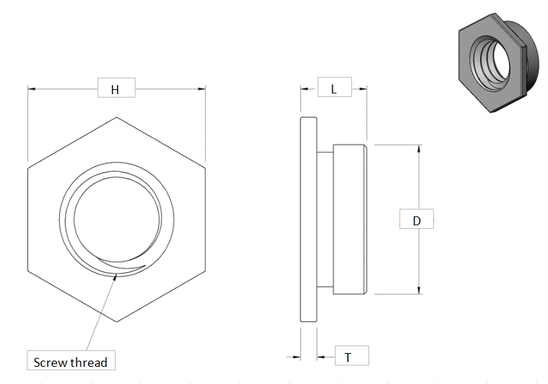 JEGHEAFBB Flush-Mount Press-Fit Nuts for Sheet Metal cad drawing