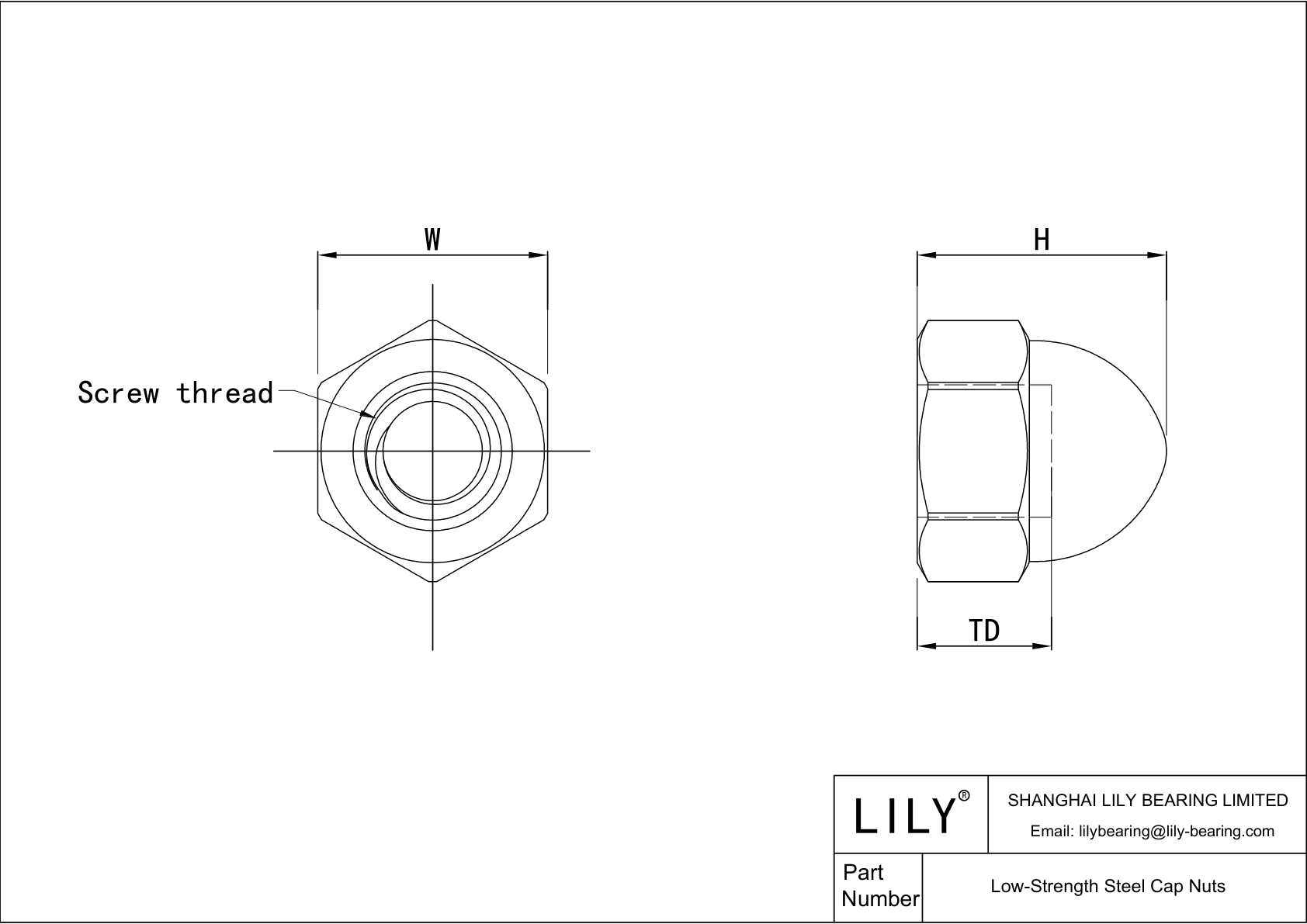 JBIHFACIB Low-Strength Steel Cap Nuts cad drawing