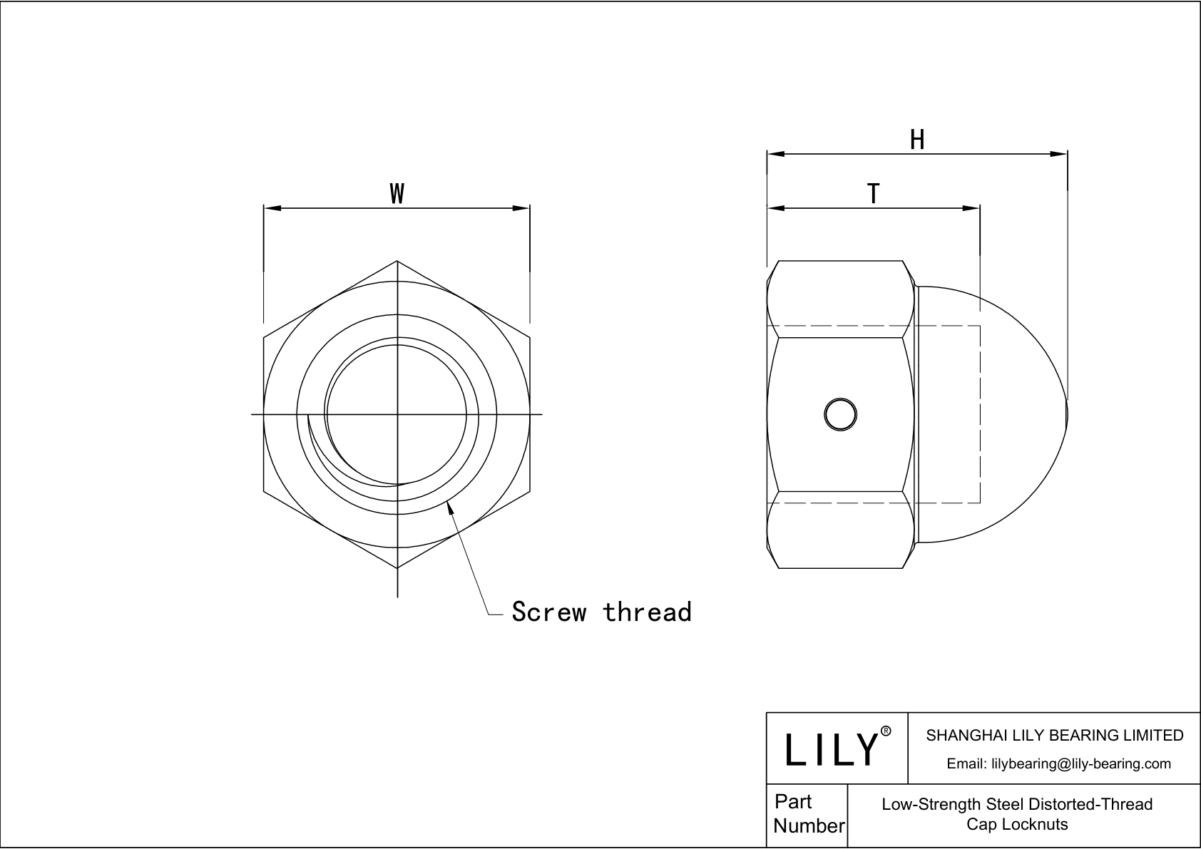 JAEFFABGA Low-Strength Steel Distorted-Thread Cap Locknuts cad drawing