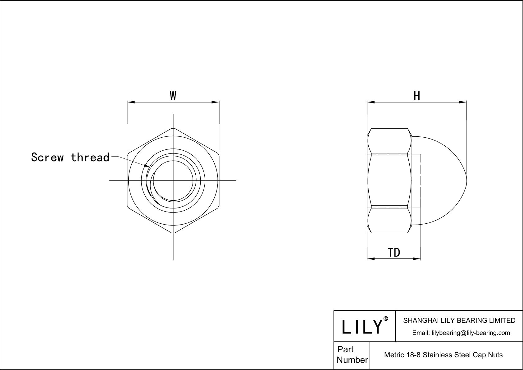 JEAAAAADJ 公制 18-8 不锈钢盖形螺母 cad drawing