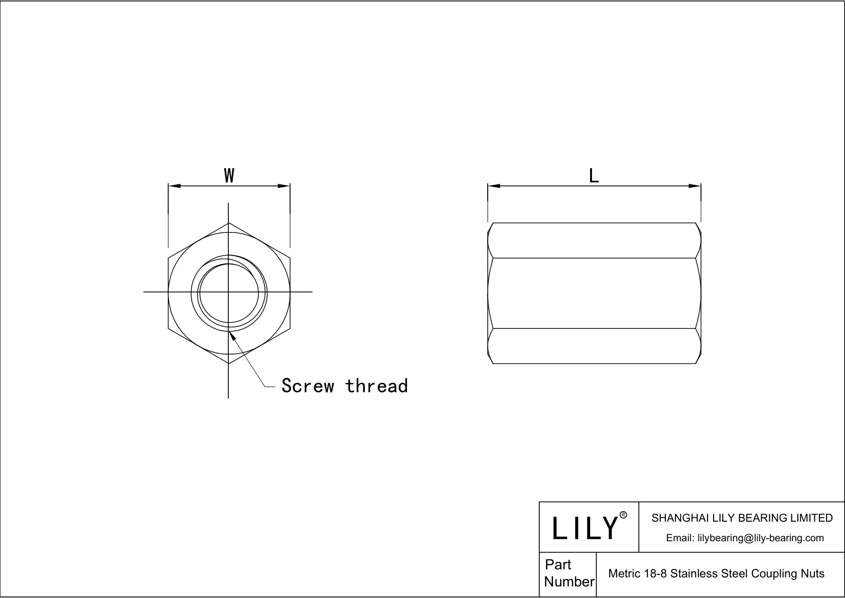 JDFJAADCB Tuercas de acoplamiento métricas de acero inoxidable 18-8 cad drawing