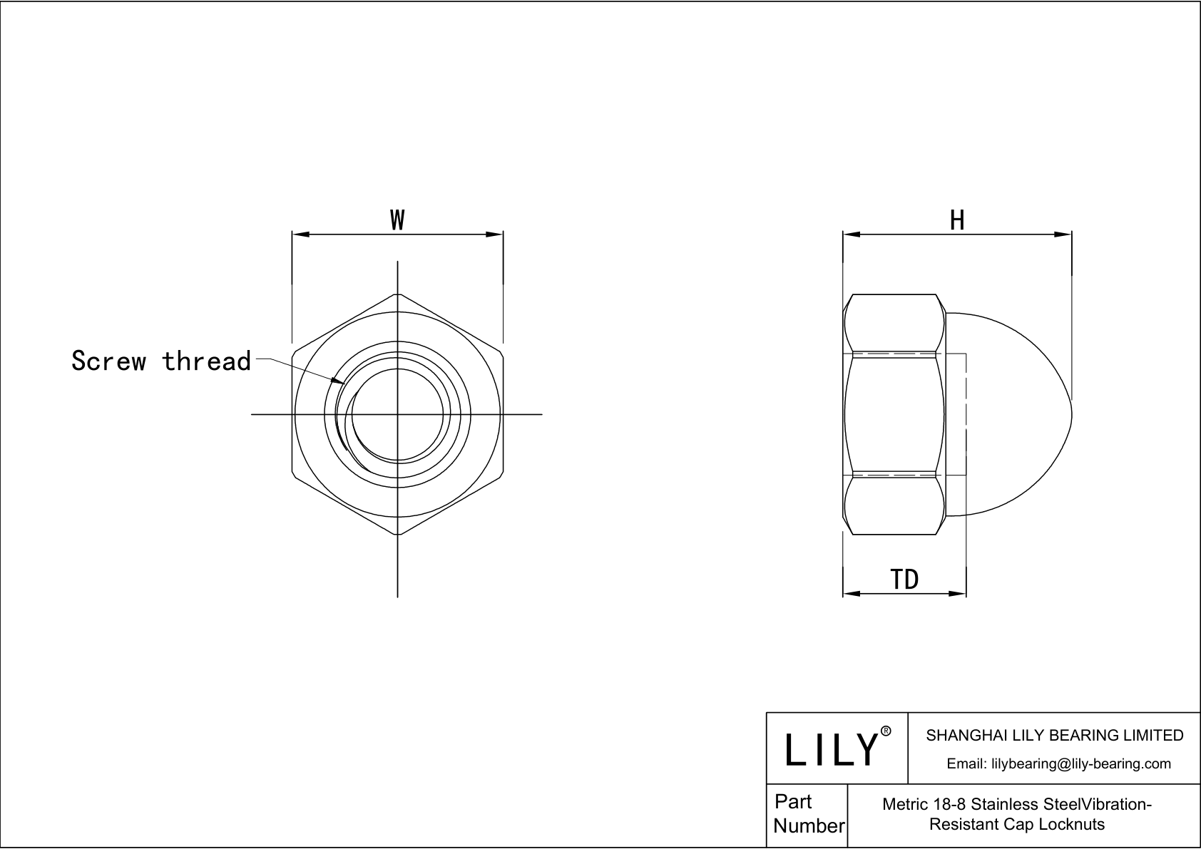 JAECIABFA Tuercas de sombrerete métricas de acero inoxidable 18-8 resistentes a las vibraciones cad drawing