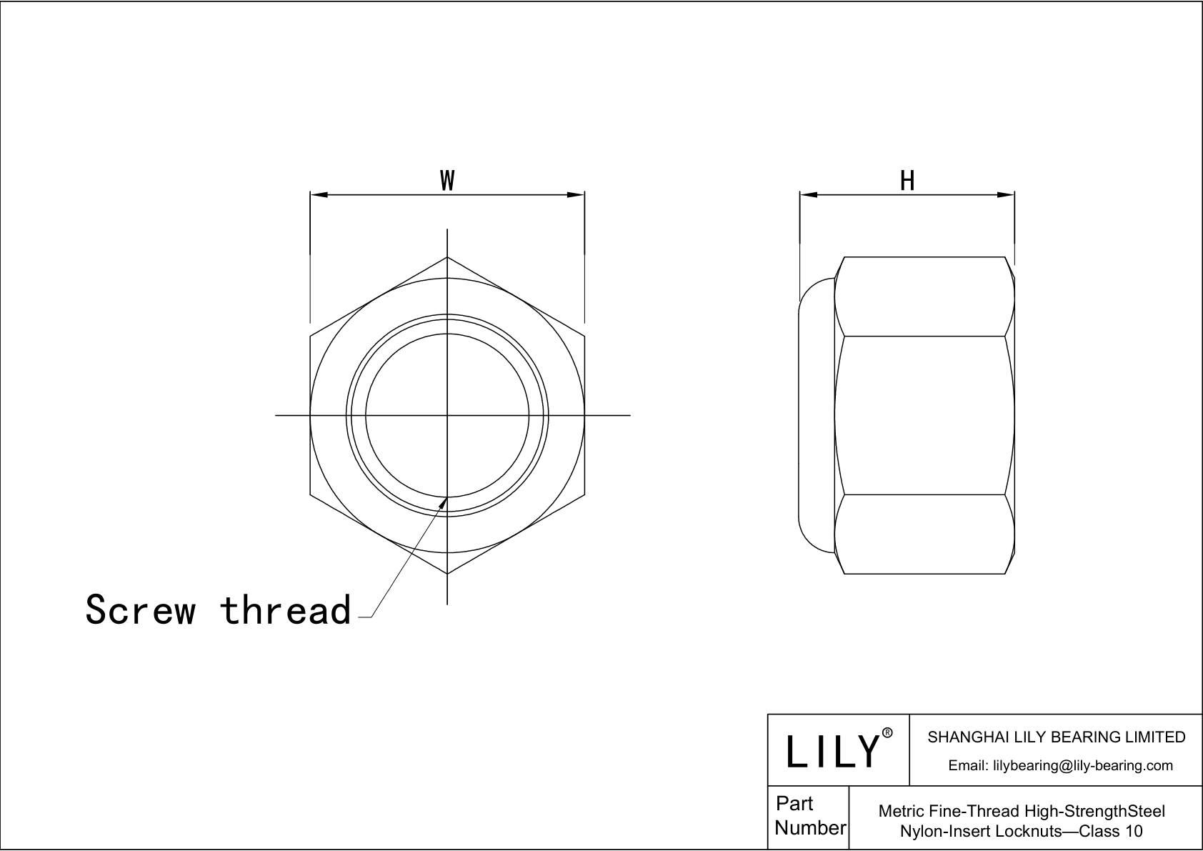 JEGEFABCF Contratuercas métricas de acero de alta resistencia y rosca fina con insertos de nylon-Clase 10 cad drawing