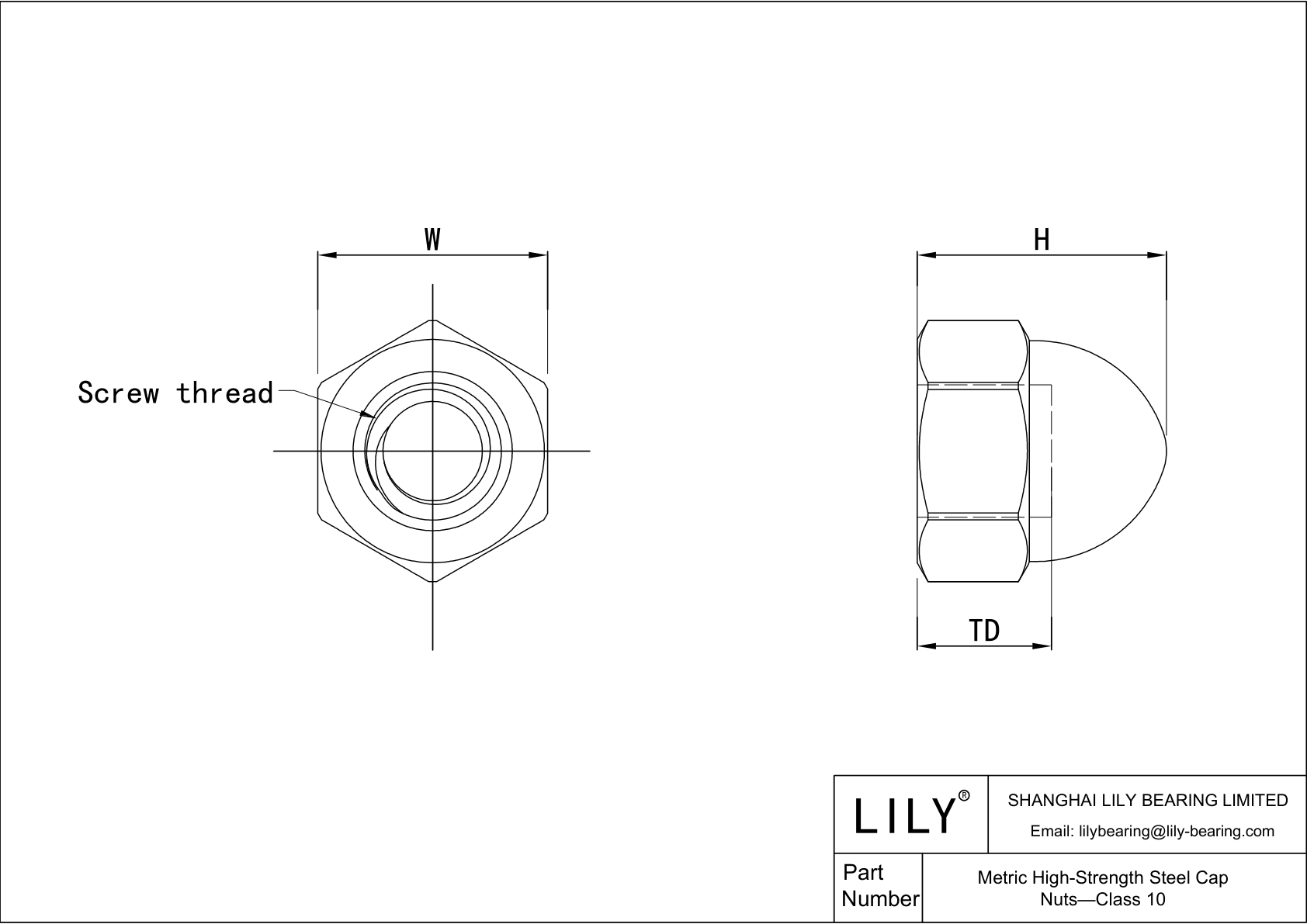 JJBGEABAD 公制高强度钢盖形螺母-10 级 cad drawing