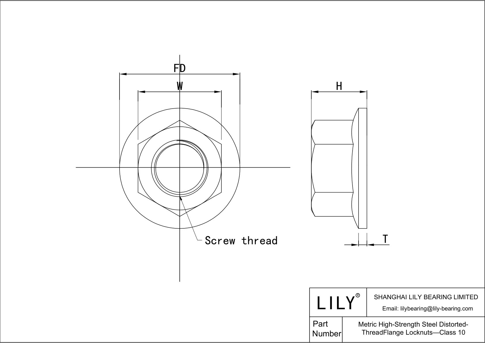 DFCINBH Contratuercas métricas de acero de alta resistencia con rosca deformada-Clase 10 dibujo cad