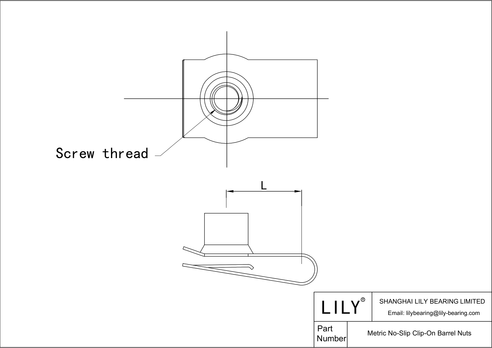 JFCBAADJA Metric No-Slip Clip-On Barrel Nuts cad drawing