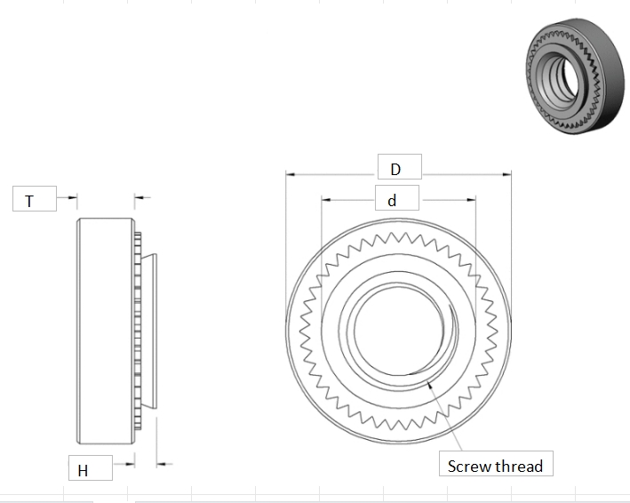 JGEDJAGCA Metric Stainless Steel Press-Fit Nuts for Sheet Metal cad drawing