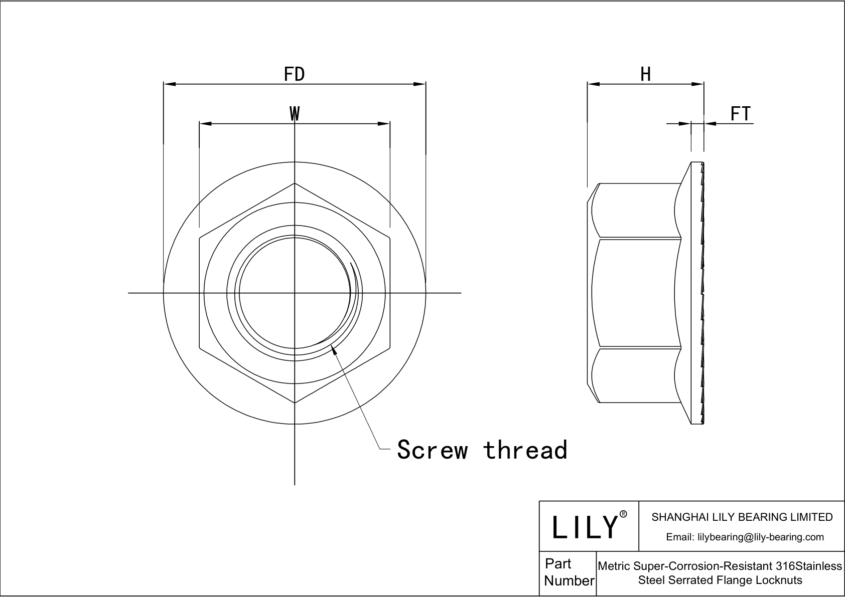 JCHHDABAD Metric Super-Corrosion-Resistant 316Stainless Steel Serrated Flange Locknuts cad drawing