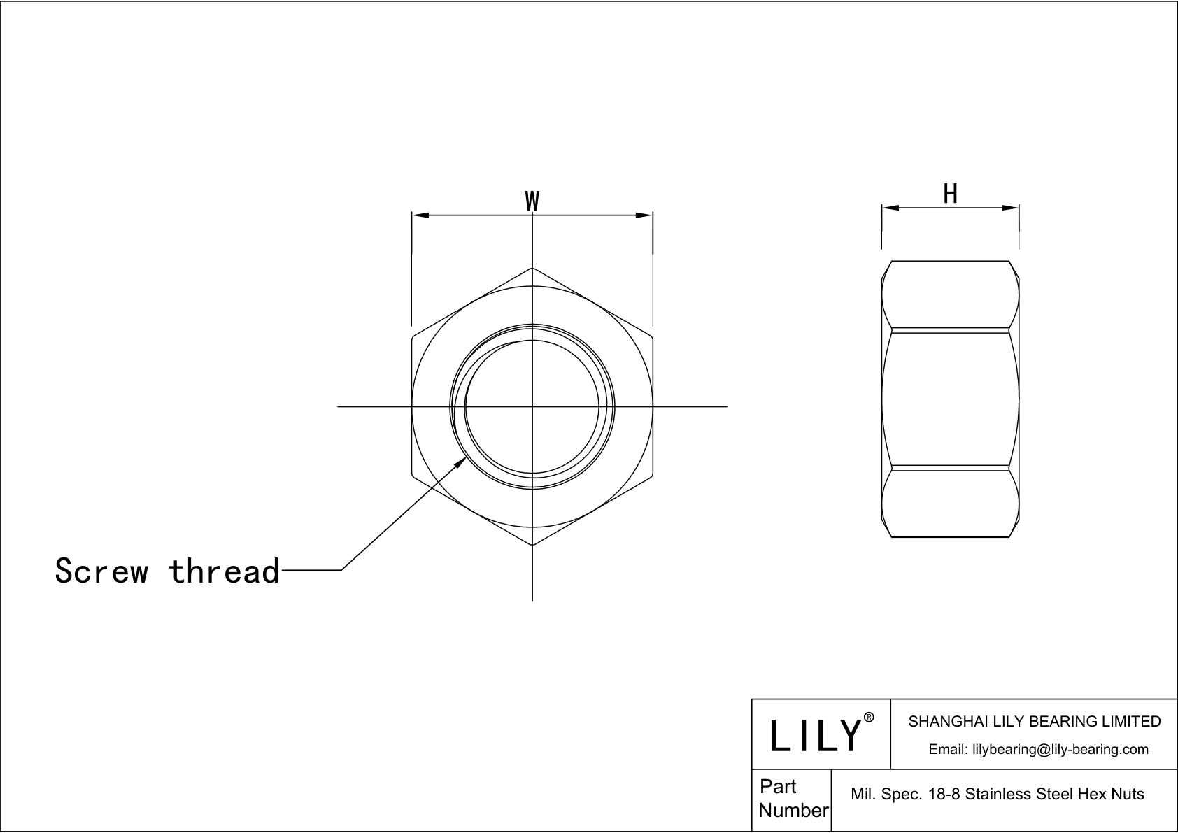 JAHGCABCH Mil. Spec. 18-8 Stainless Steel Hex Nuts cad drawing