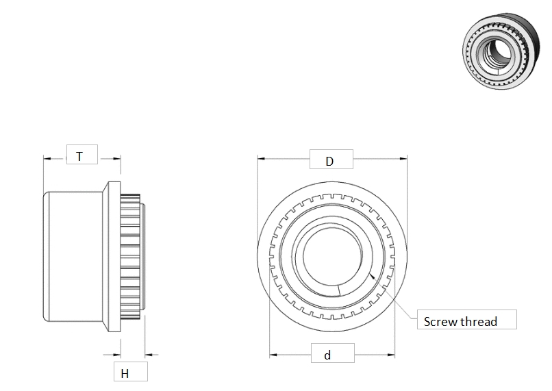 JBIDFABCG Tuercas de presión de nylon para chapa metálica cad drawing