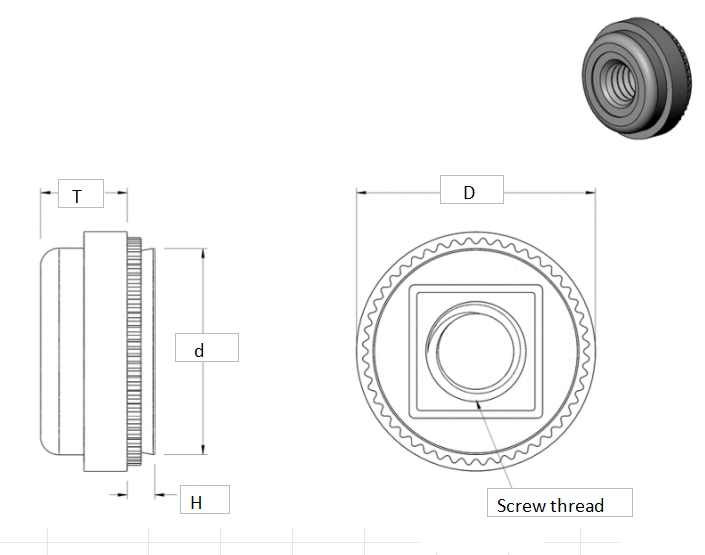 JJAFBABBA Stainless Steel Aligning Press-Fit Nuts for Sheet Metal cad drawing