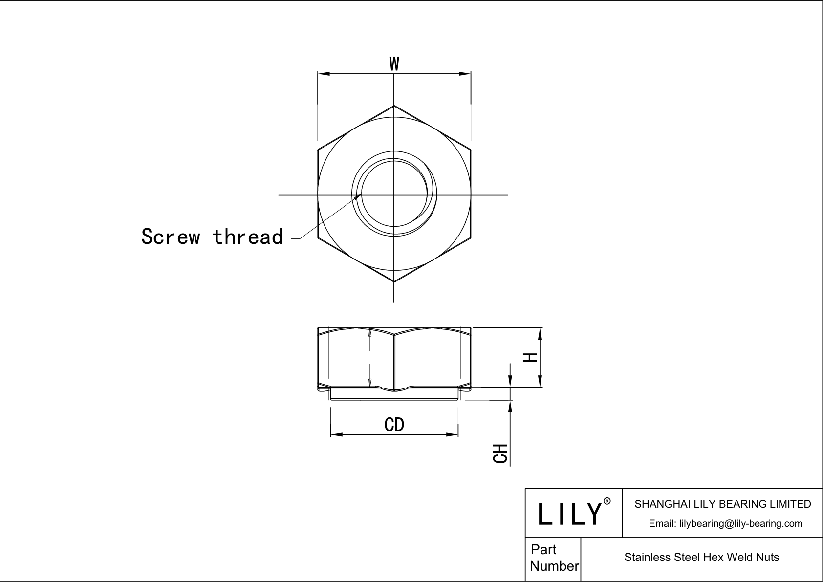 JFFAIACAA Tuercas soldadas hexagonales de acero inoxidable cad drawing