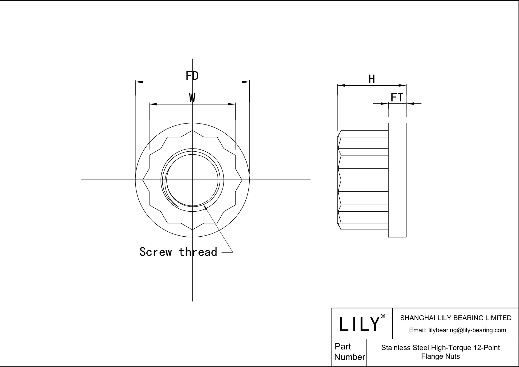 JAJJHAJFD Stainless Steel High-Torque 12-Point Flange Nuts cad drawing