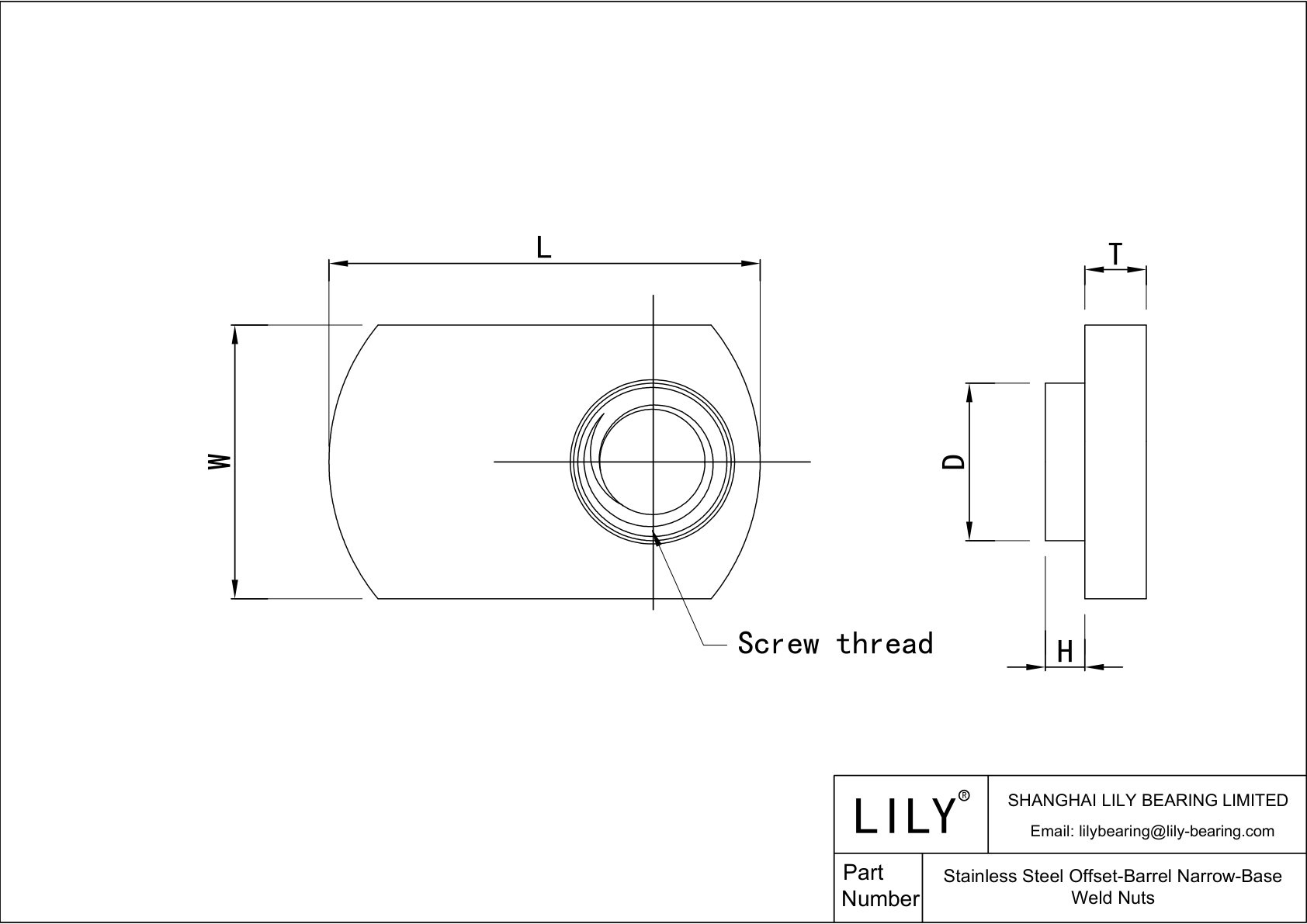 JEFIBABBH Stainless Steel Offset-Barrel Narrow-Base Weld Nuts cad drawing