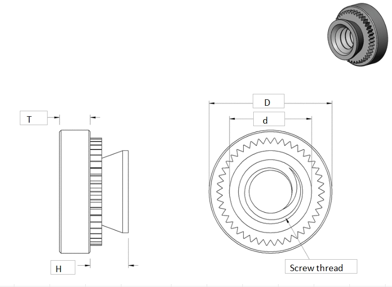 JGEDJAFGA Tuercas a presión de acero inoxidable para chapa metálica cad drawing