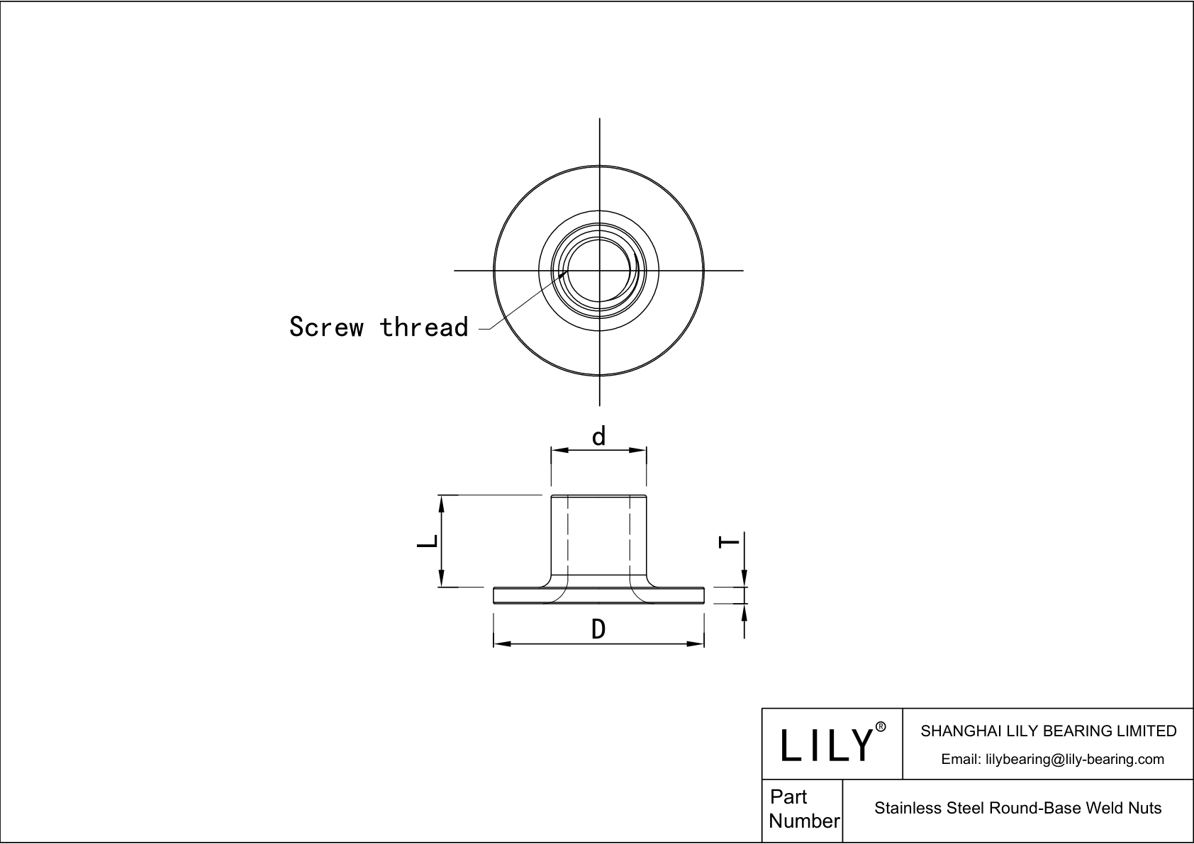 JAIGAABBE Stainless Steel Round-Base Weld Nuts cad drawing